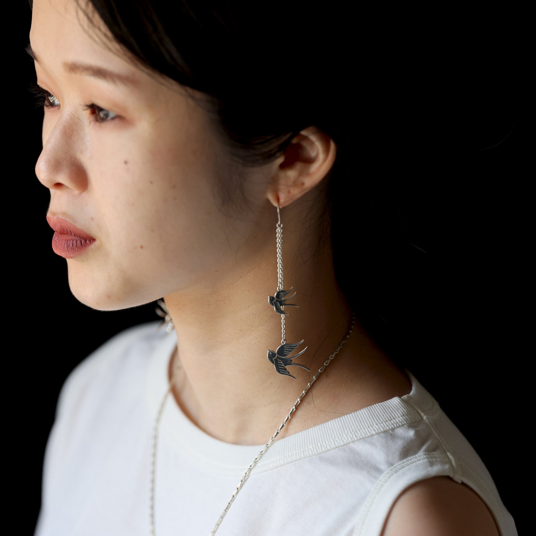 SWALLOW PIERCED EARRINGS - 925 SILVER (SILVER)