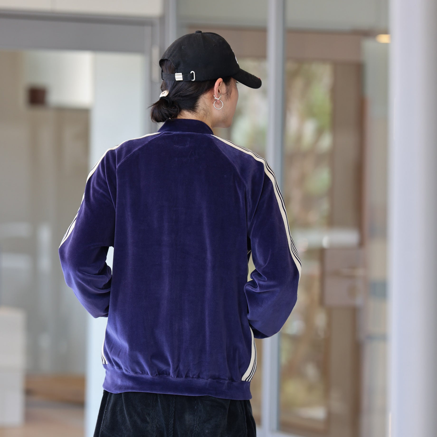 RIB COLLAR TRACK JACKET - C/PE VELOUR (NAVY)