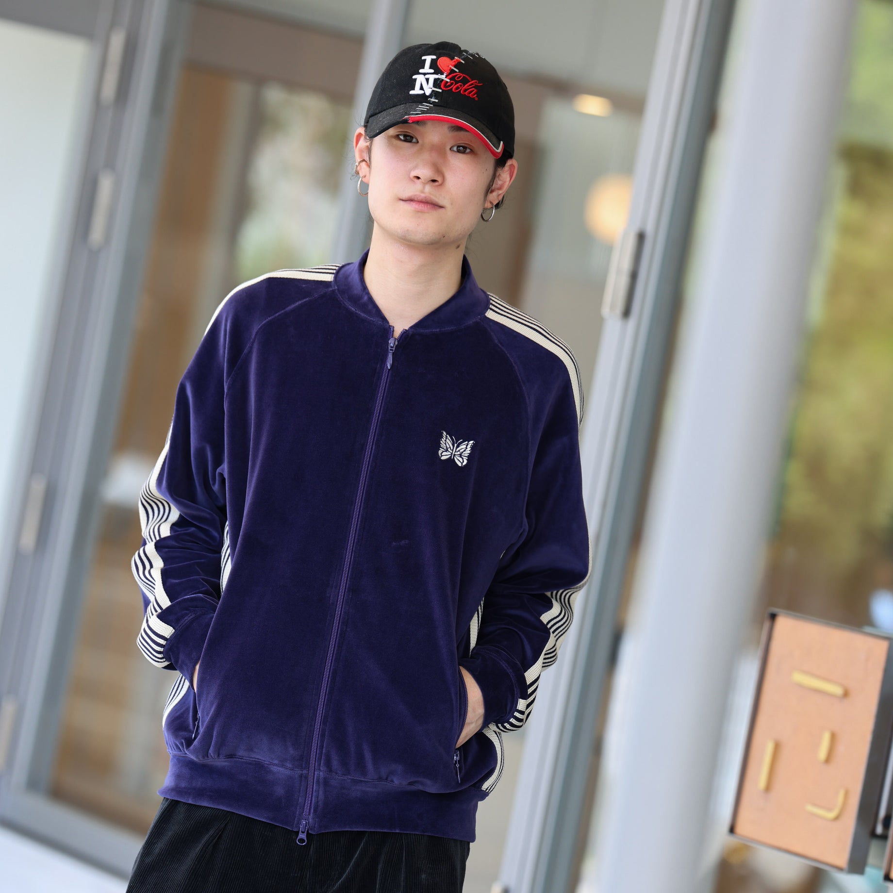 RIB COLLAR TRACK JACKET - C/PE VELOUR (NAVY)