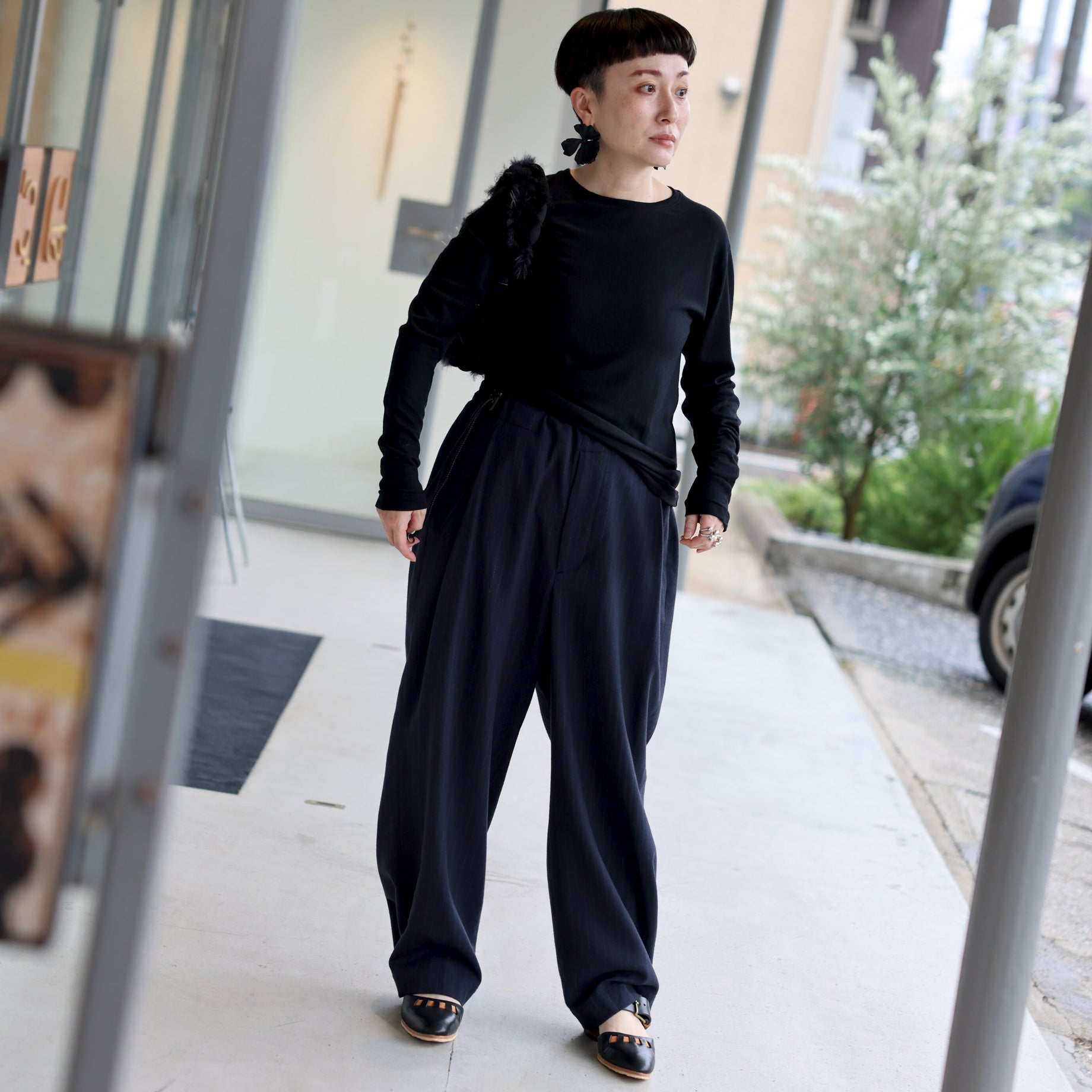 LINKING PATTERN WASHABLE WOOL JERSEY(BLACK)