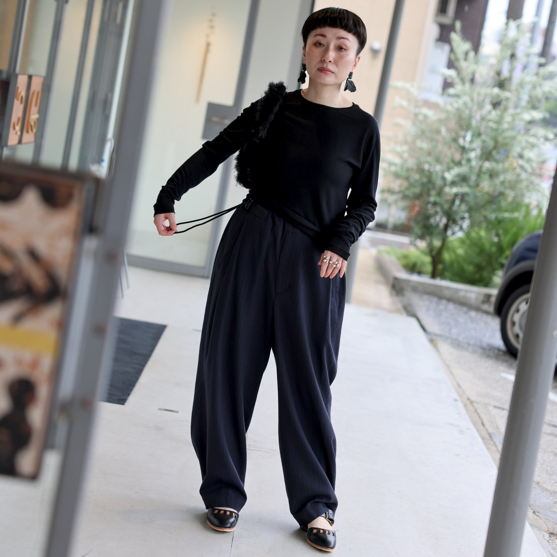 LINKING PATTERN WASHABLE WOOL JERSEY(BLACK)