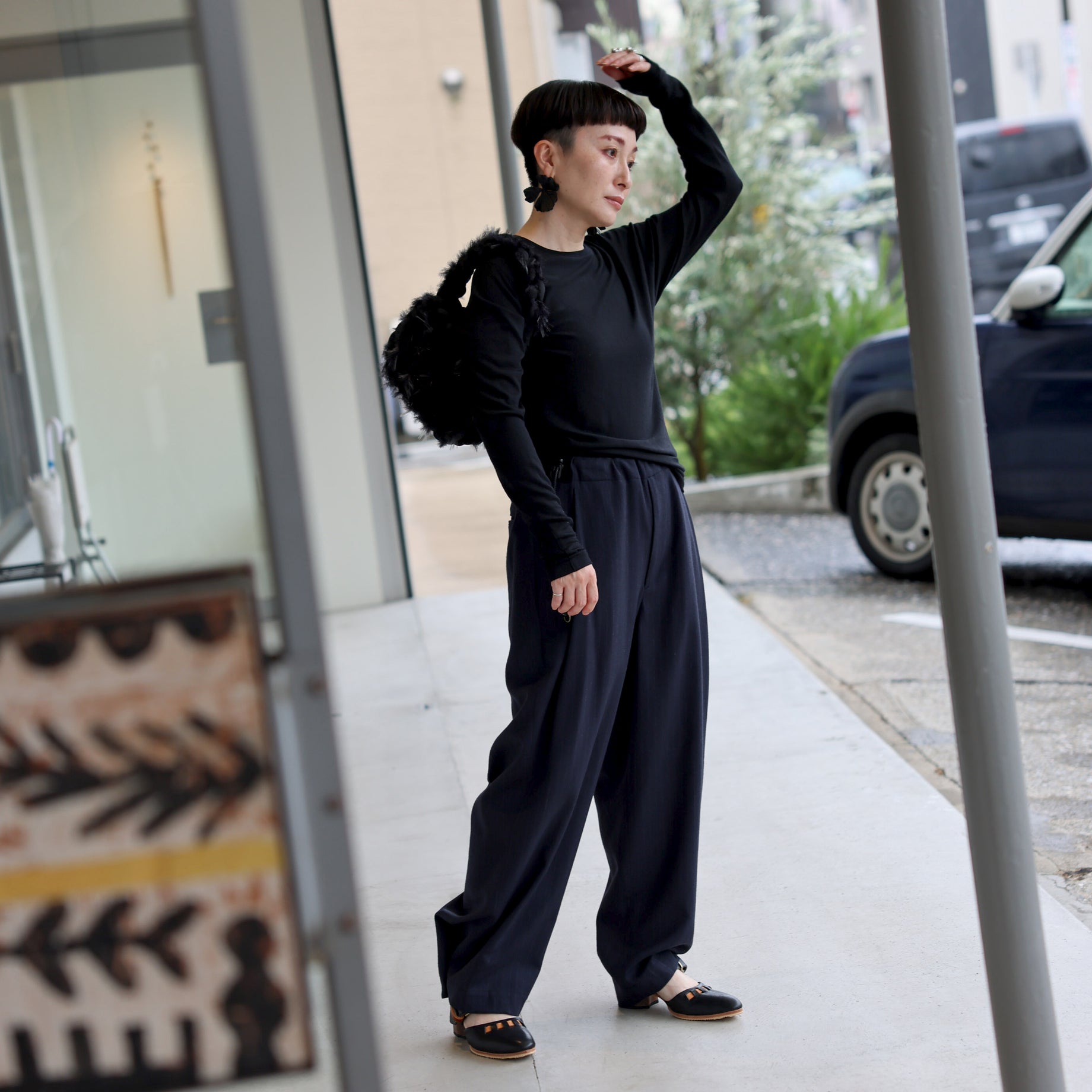 LINKING PATTERN WASHABLE WOOL JERSEY(BLACK)