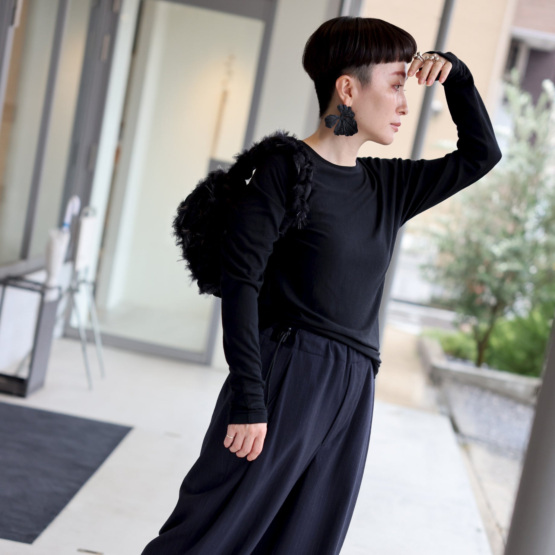 LINKING PATTERN WASHABLE WOOL JERSEY(BLACK)