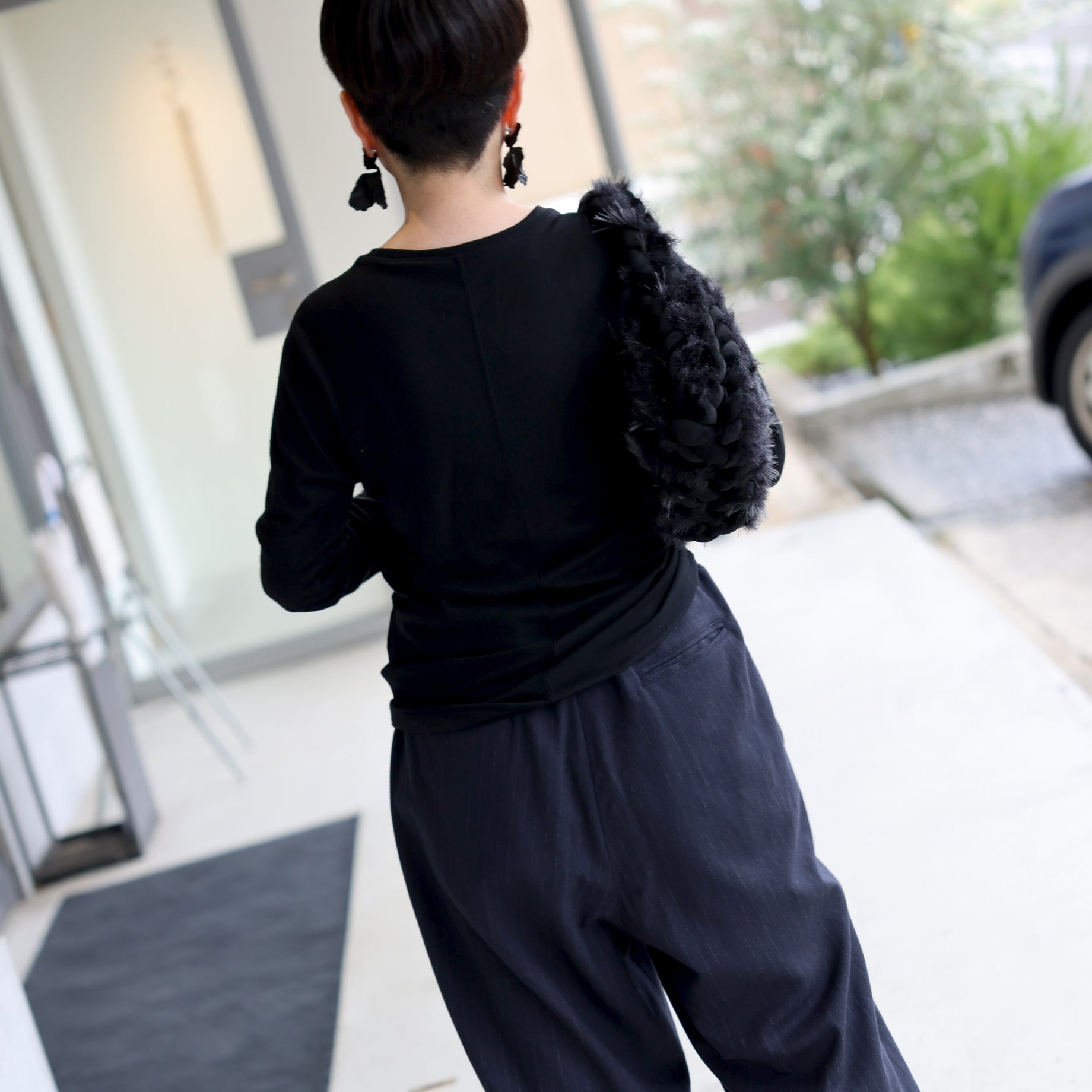 LINKING PATTERN WASHABLE WOOL JERSEY(BLACK)