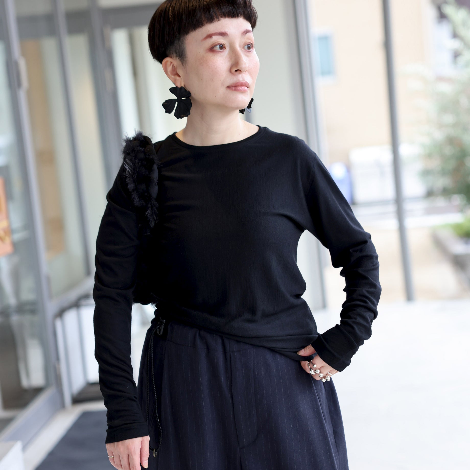 LINKING PATTERN WASHABLE WOOL JERSEY(BLACK)
