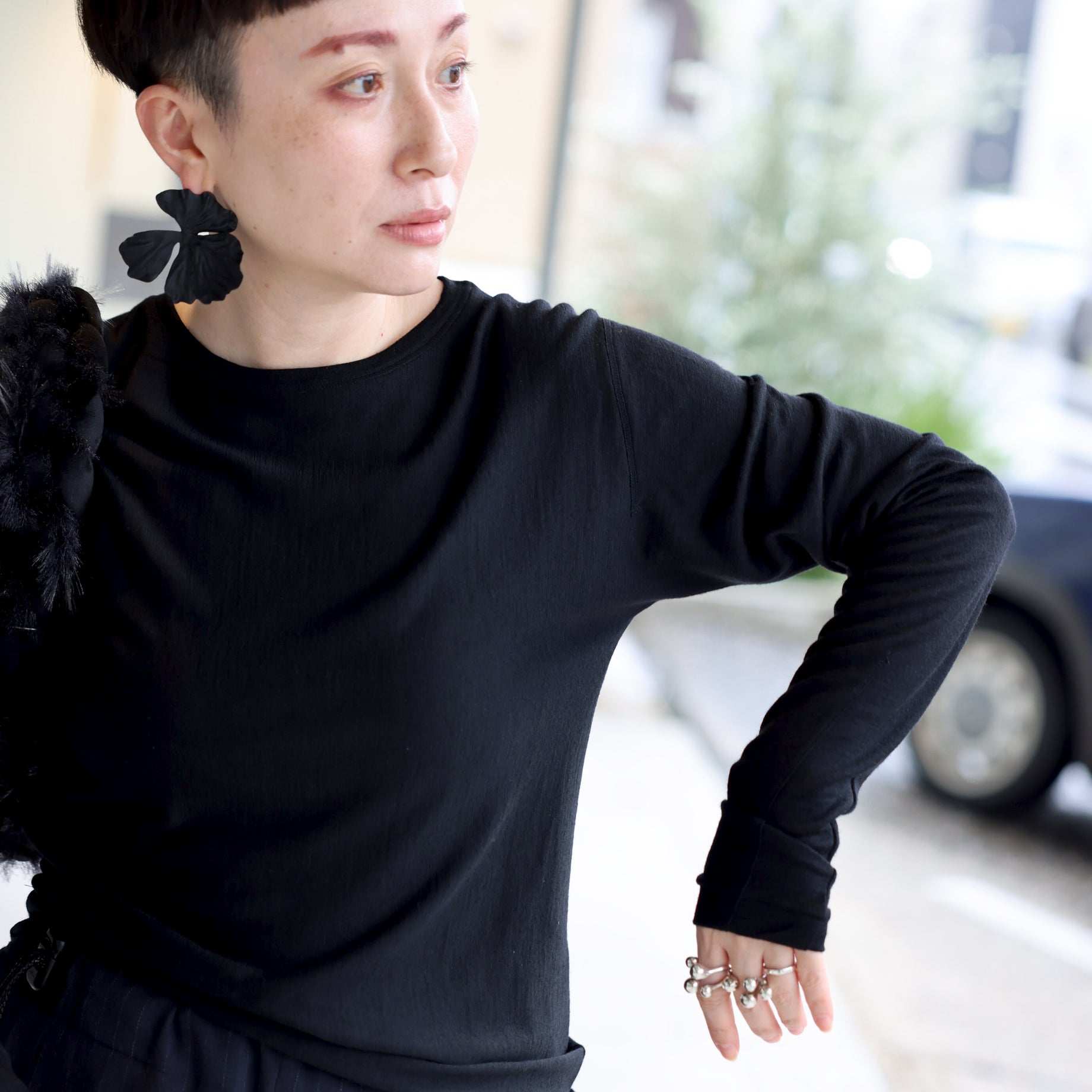 LINKING PATTERN WASHABLE WOOL JERSEY(BLACK)