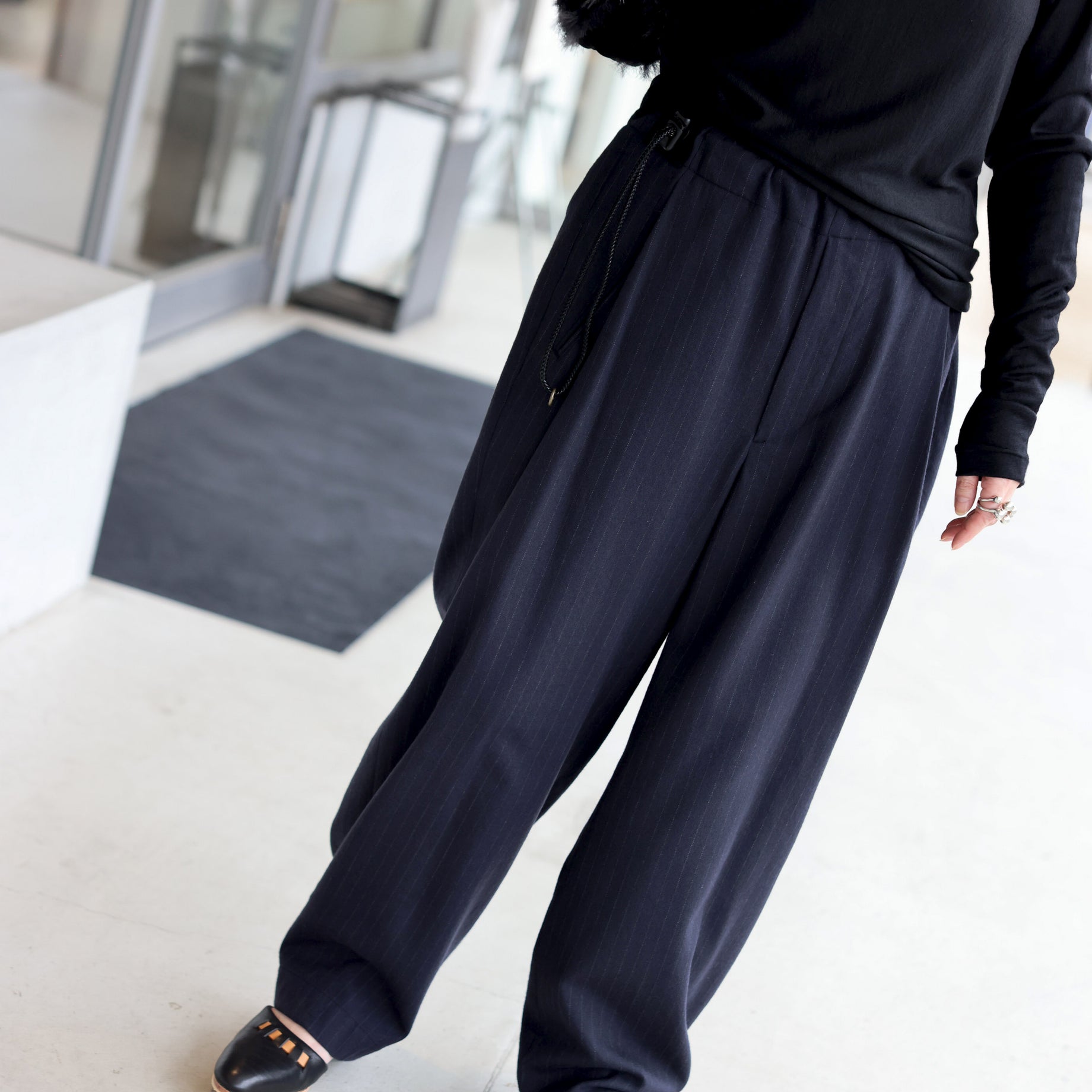 FLANNEL STRIPE NO-BRAINER PANTS(NAVY STRIPE)
