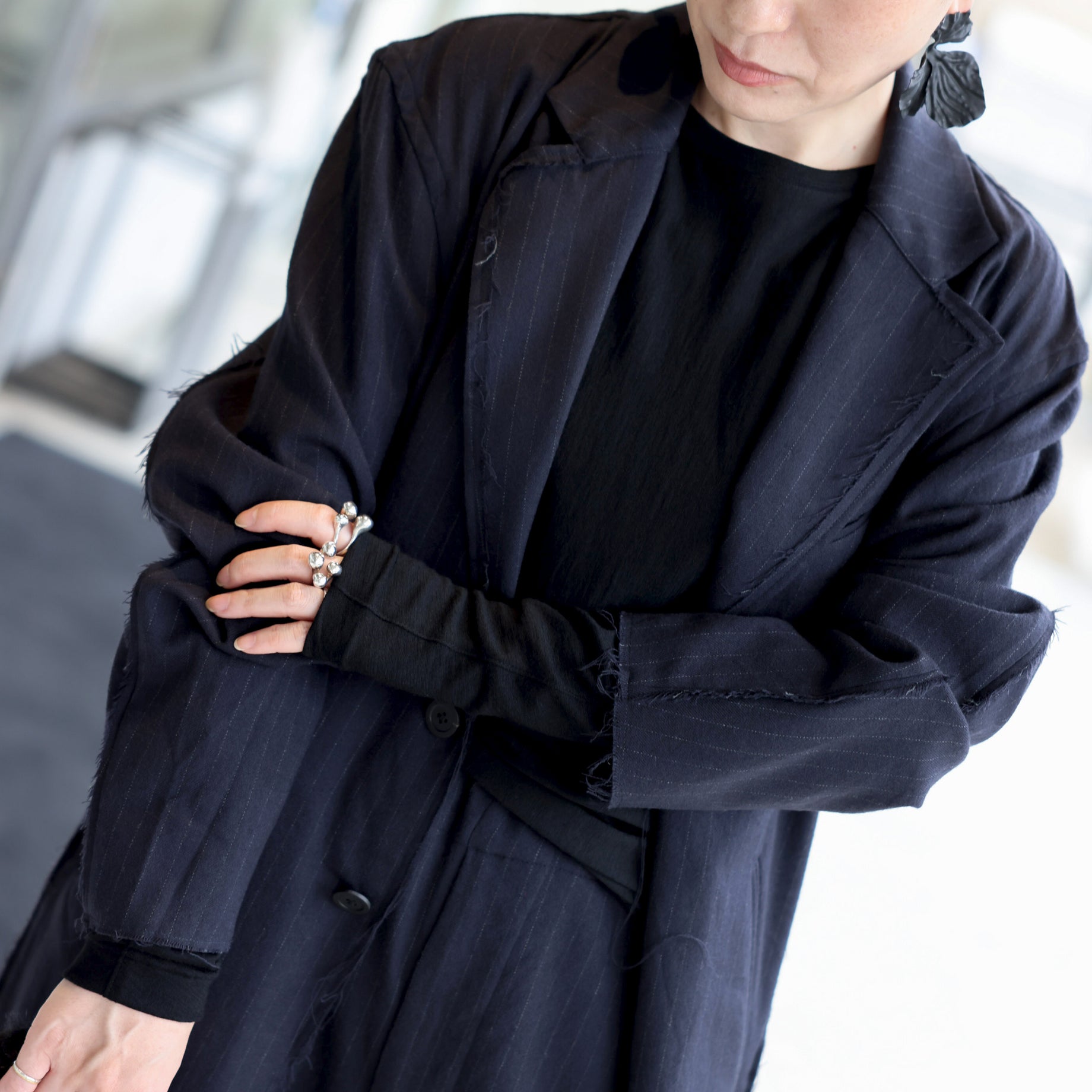 FLANNEL STRIPE BROKEN JACKET(NAVY STRIPE)