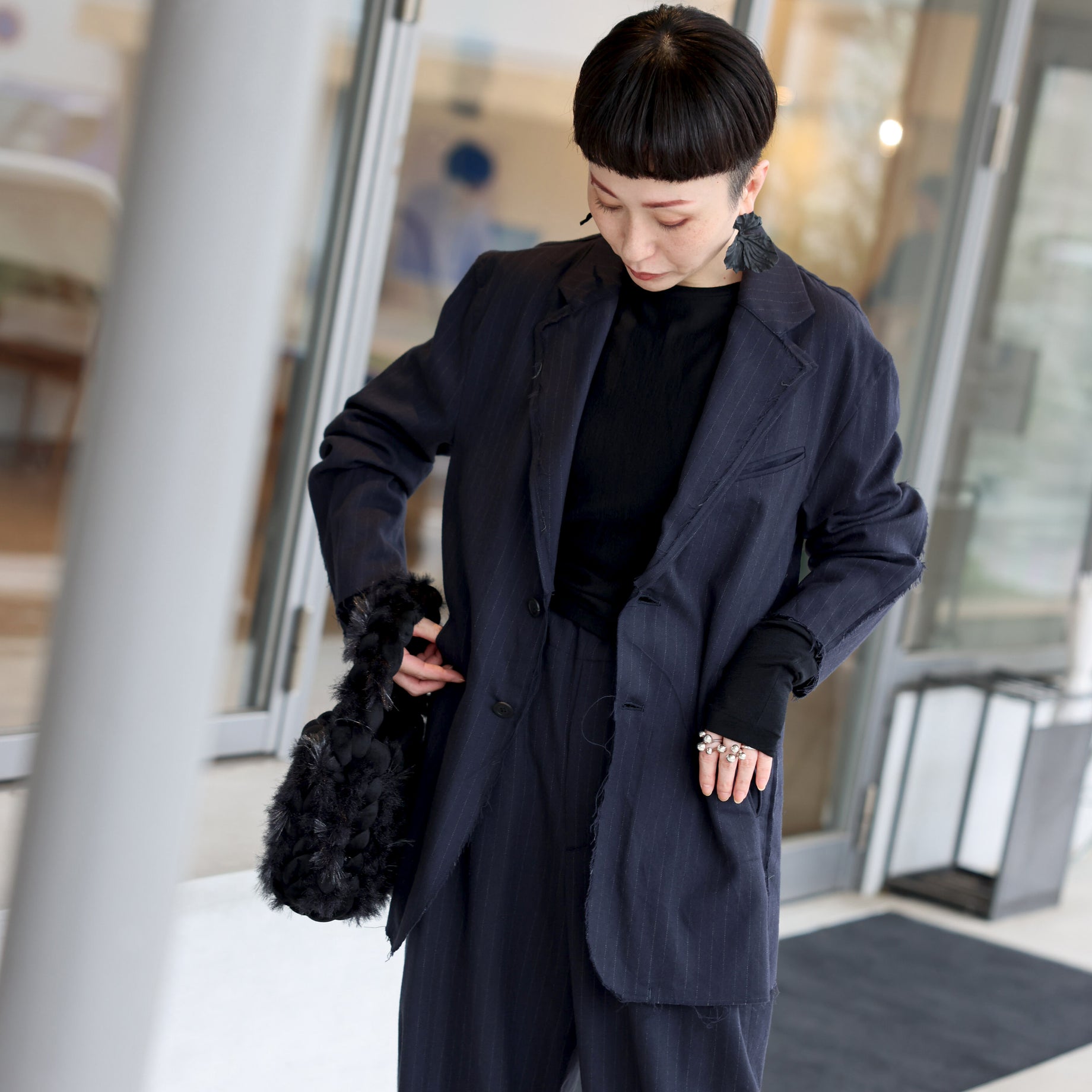 FLANNEL STRIPE BROKEN JACKET(NAVY STRIPE)