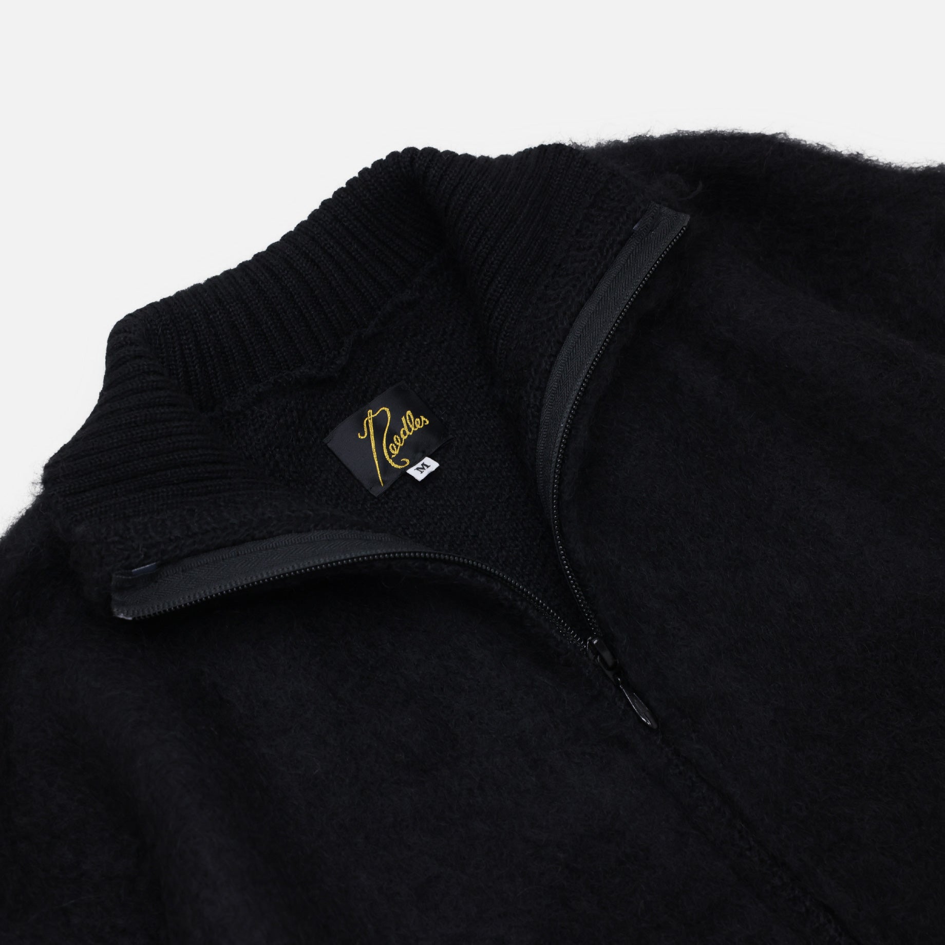 ZIPPED MOHAIR CARDIGAN - SOLID(BLACK)