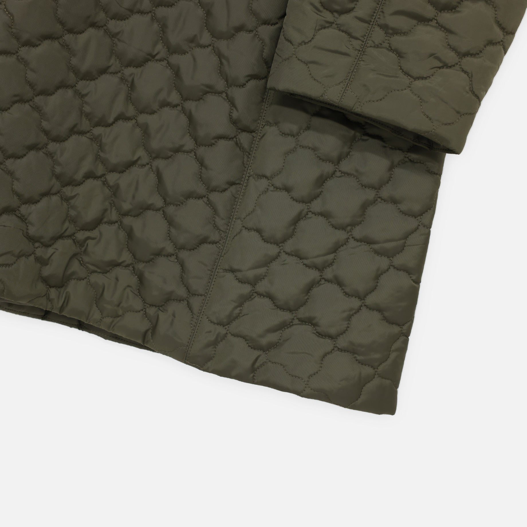 QUILTED BIG COLLAR A-LINE COAT(OLIVE)