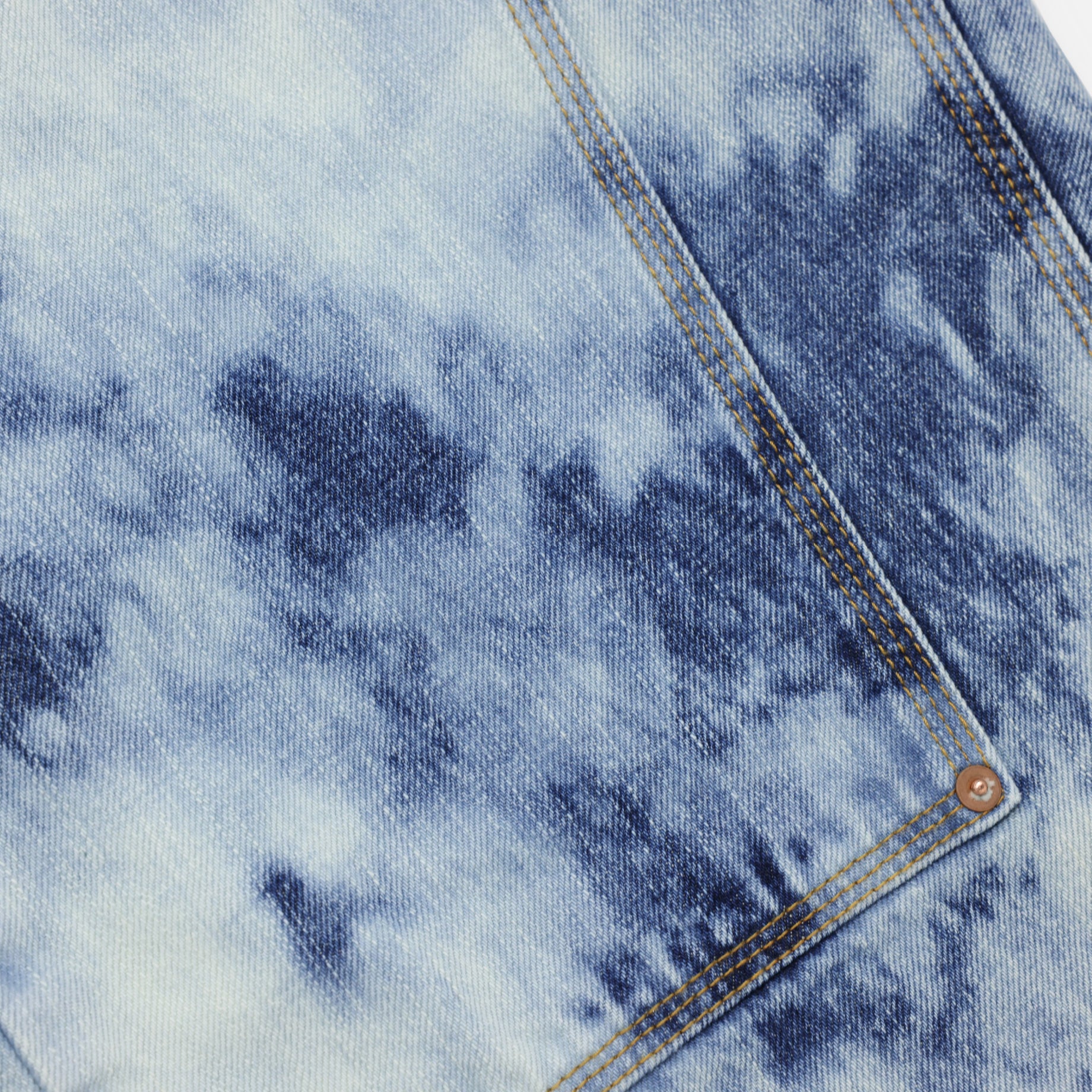 RANDOM BLEACH DOUBLE KNEE DENIM PANTS(FADED INDIGO)