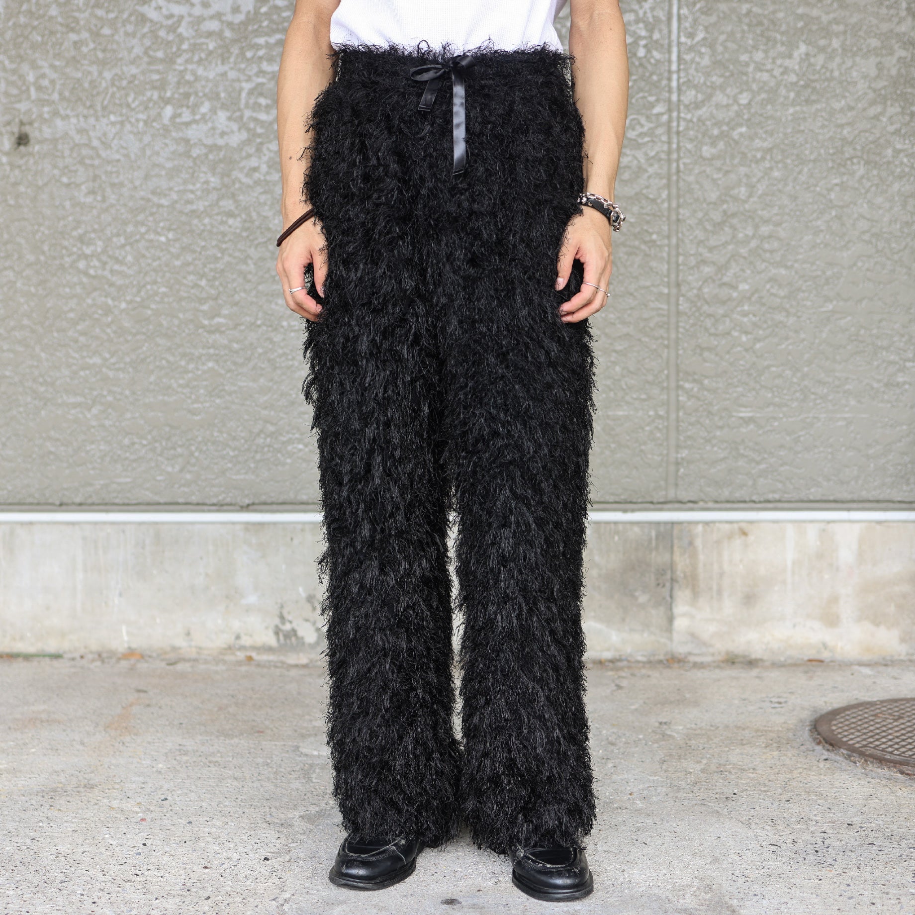 STRING EASY PANT - PE/R ARGYLE FRINGE JQ.(BLACK)