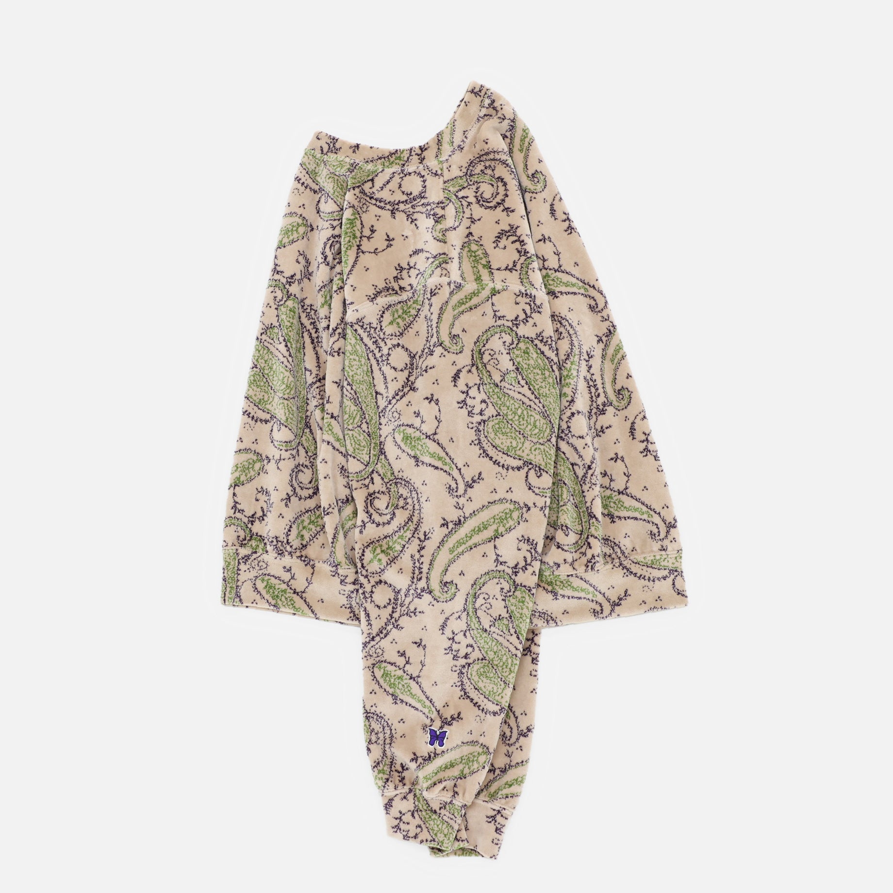 CREW SWEAT SHIRT - PAISLEY VELOUR JQ.(BEIGE)