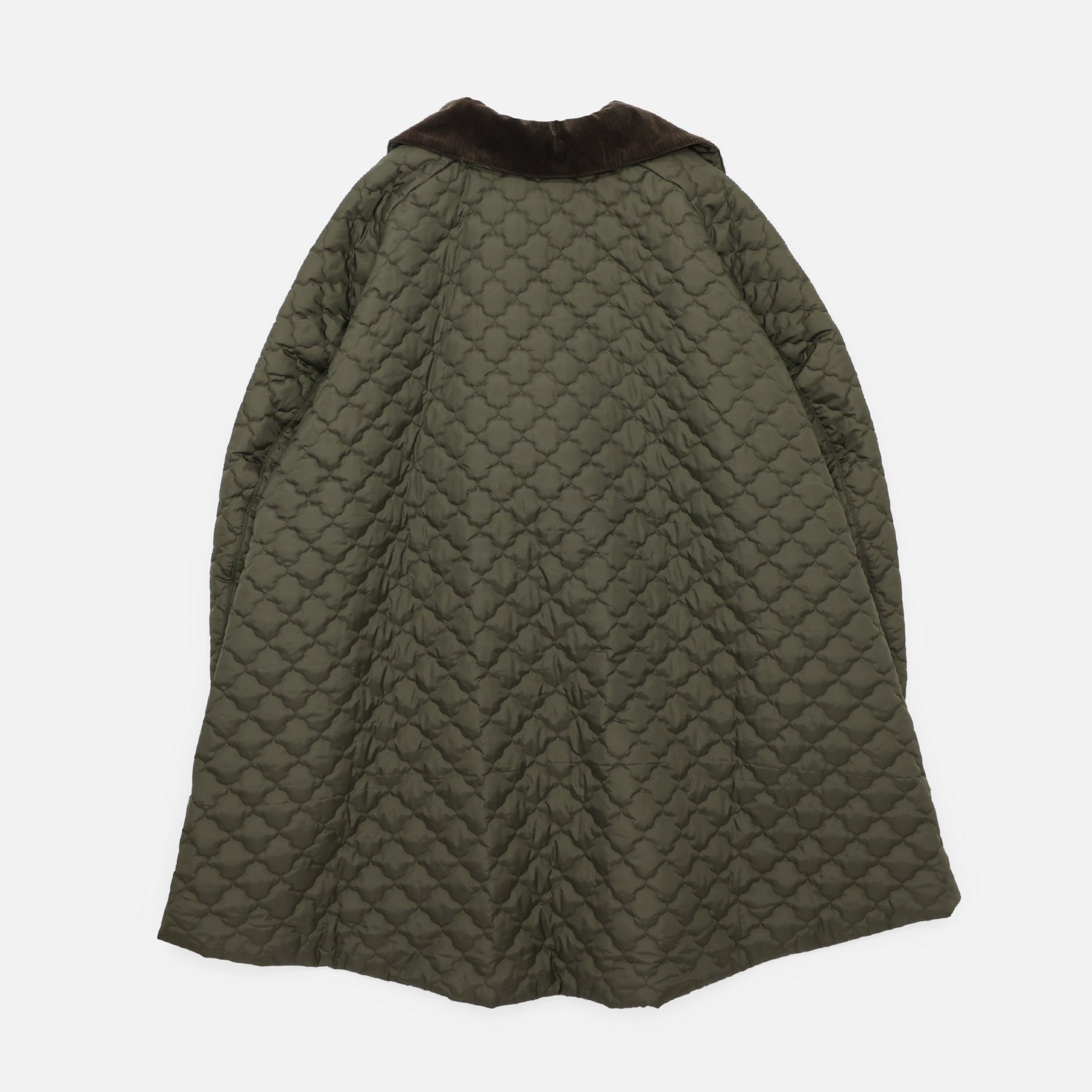 QUILTED BIG COLLAR A-LINE COAT(OLIVE)