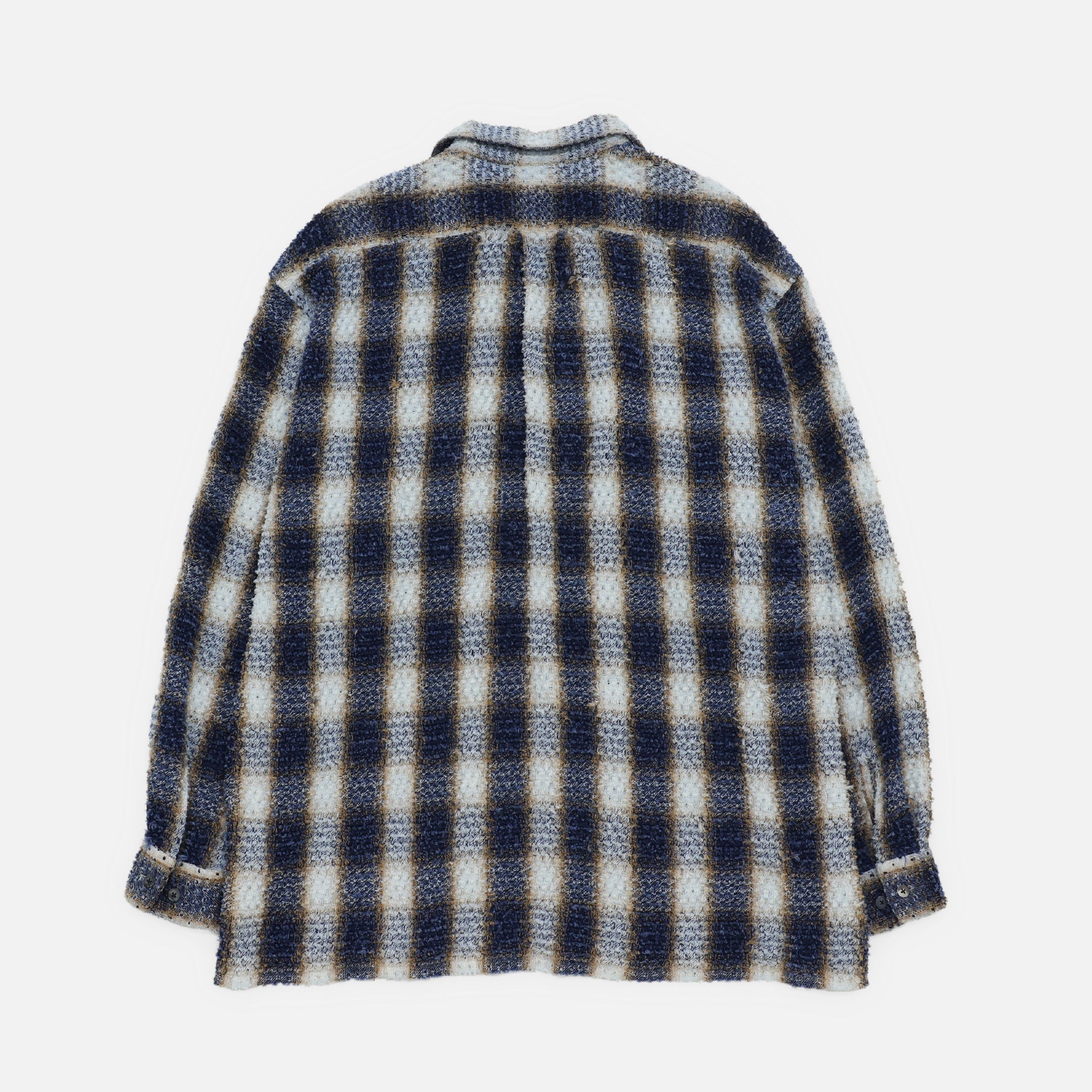 INDIGO COTTON OMBRE PLAID PUNCHING BLOUSE(INDIGO&BROWN)