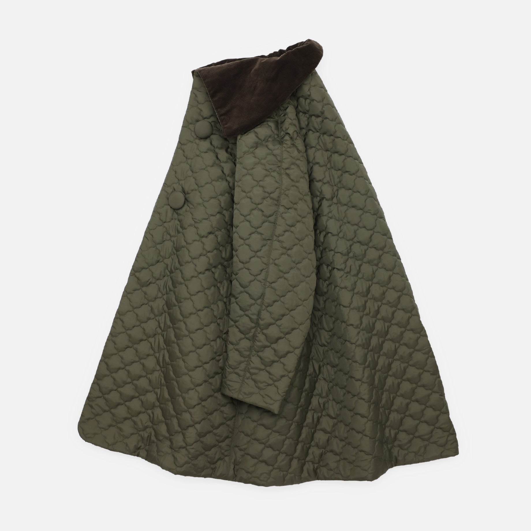 QUILTED BIG COLLAR A-LINE COAT(OLIVE)