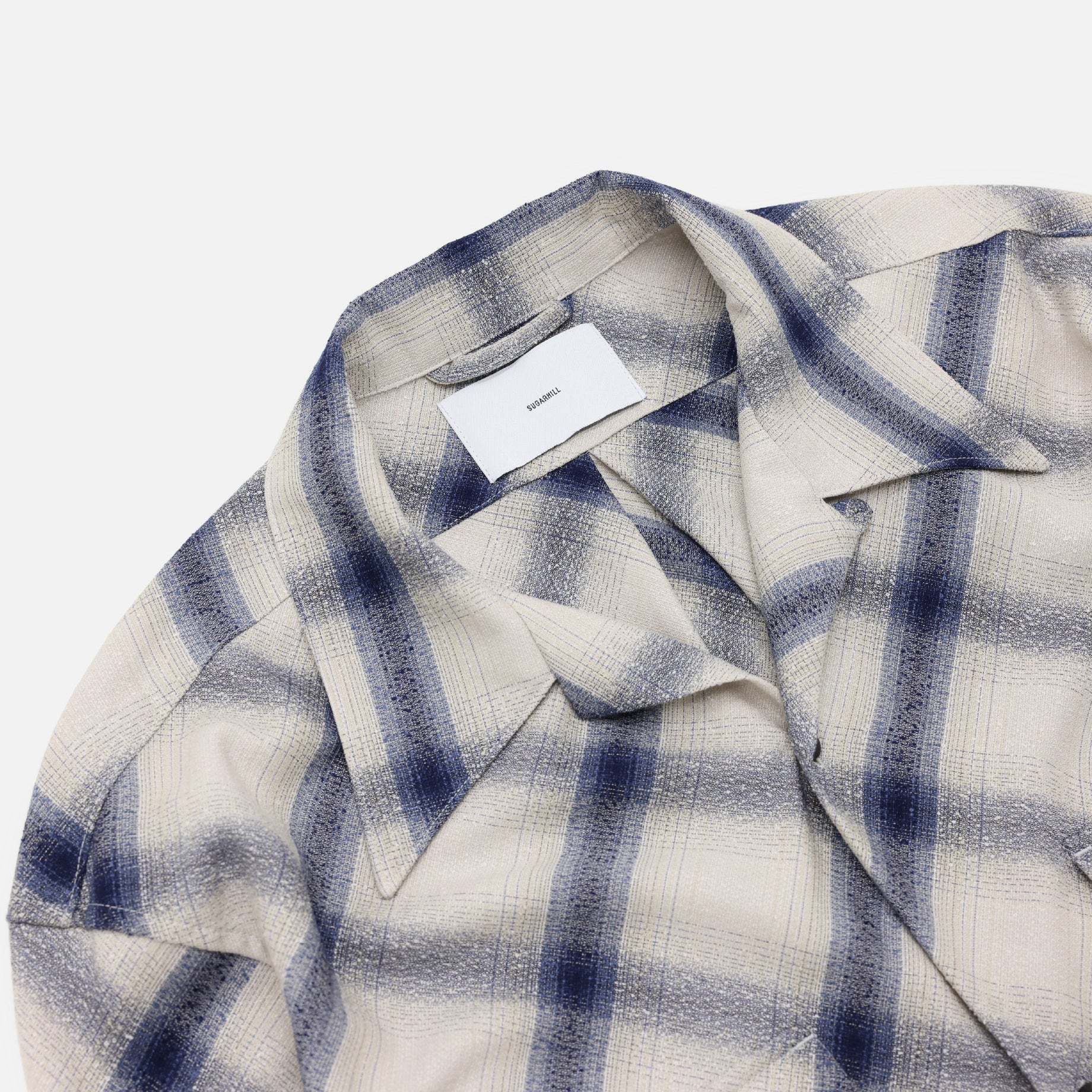 RAYON OMBRE OPEN COLLAR BLOUSE(IVORY & BLUE)