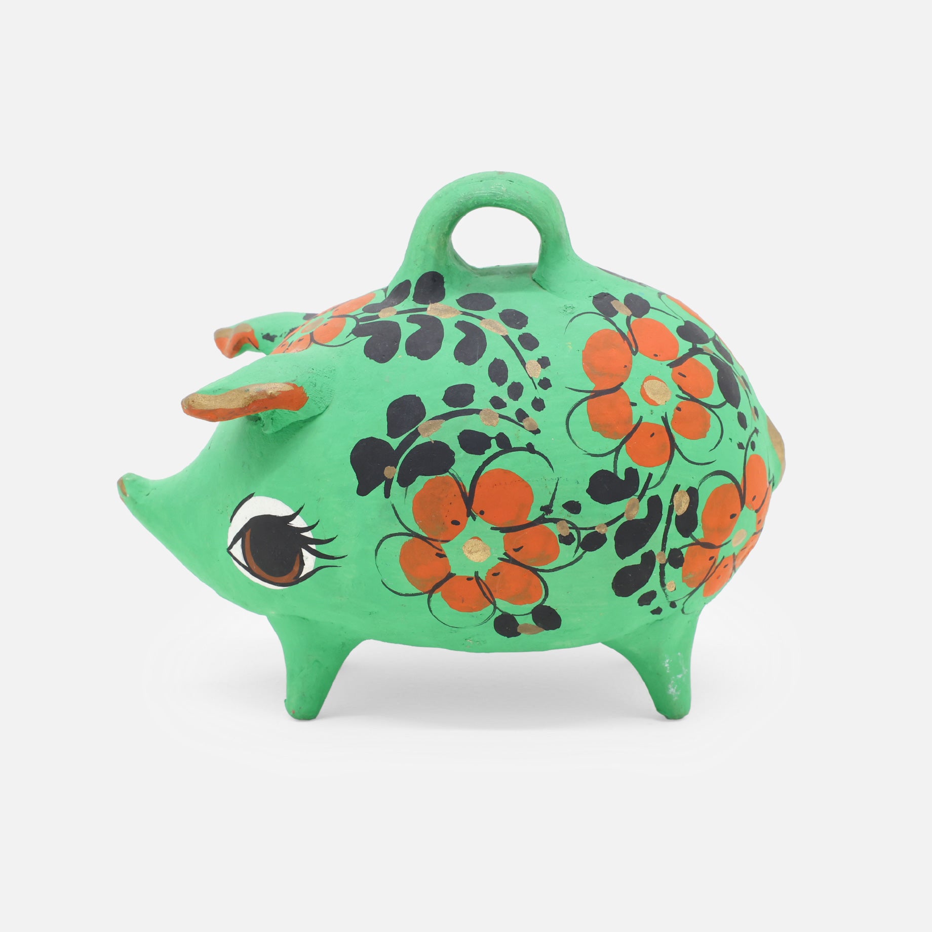 VINTAGE FOLK ART POTTERY PIGGY BANK
