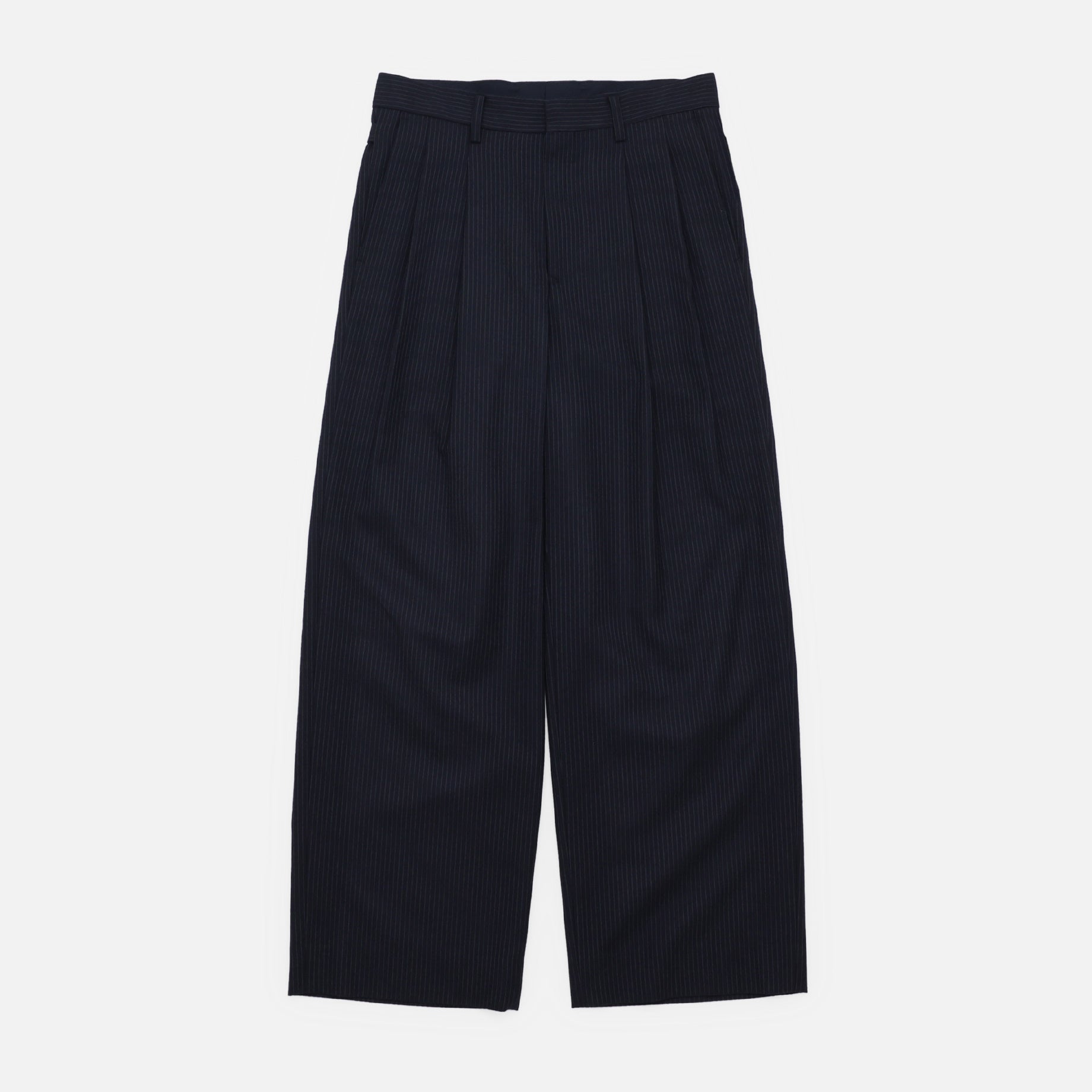 WOOL STRIPE 2 TUCK PANTS(D.NAVY)