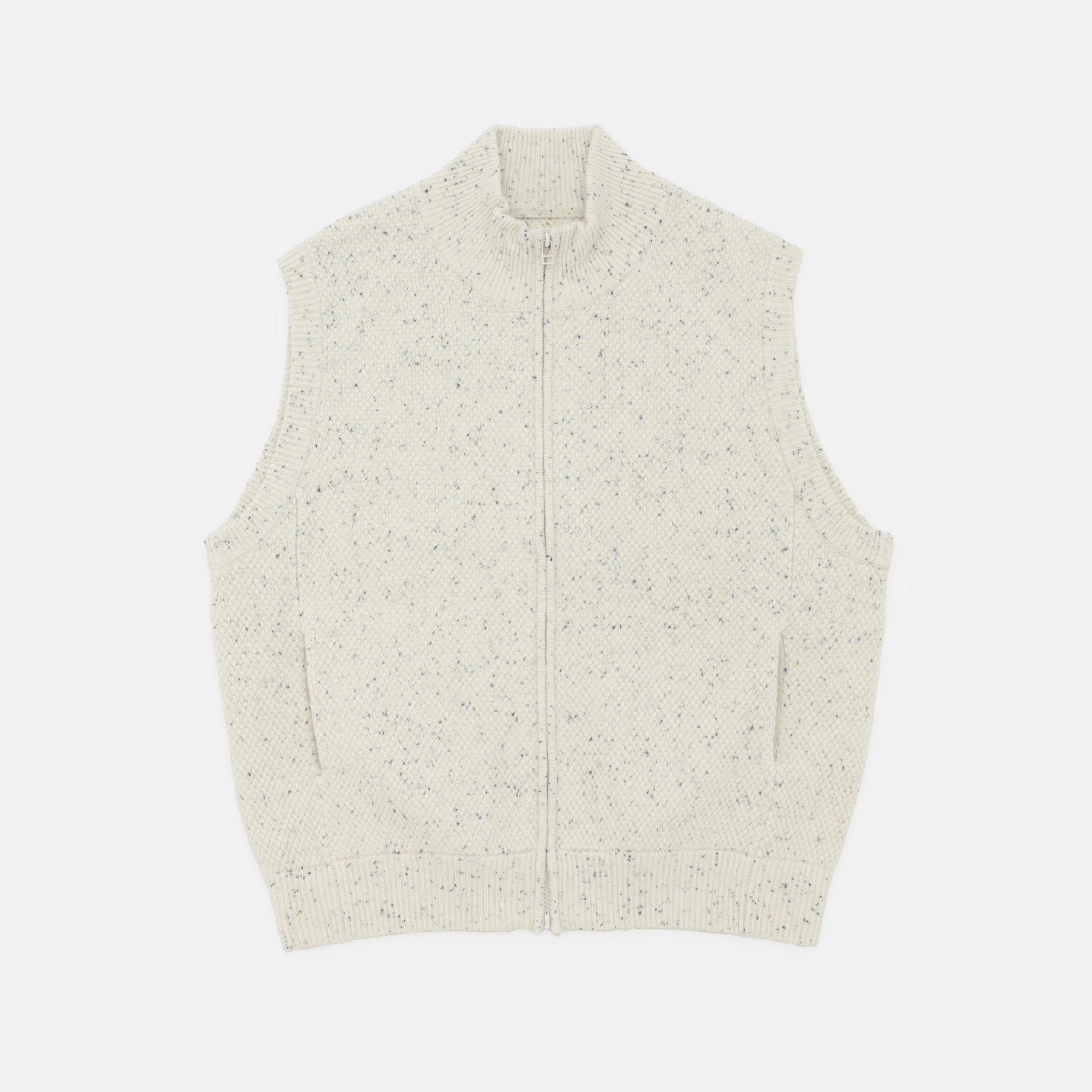 WOOL MOSS STITCH ZIP VEST (WHITE)