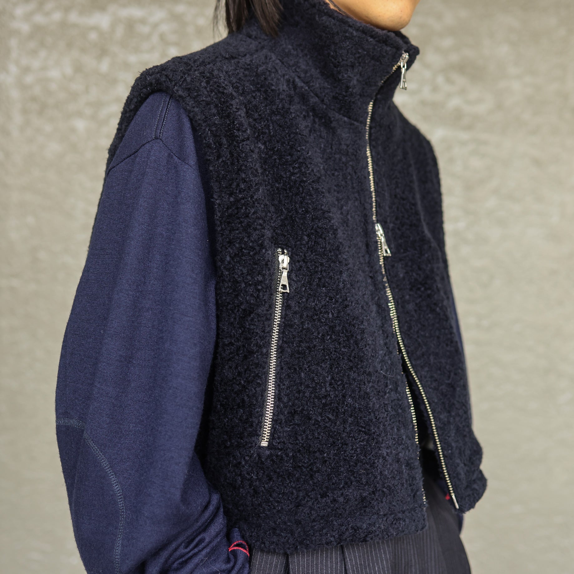 SHEEP BOA ZIP UP VEST(D .NAVY)
