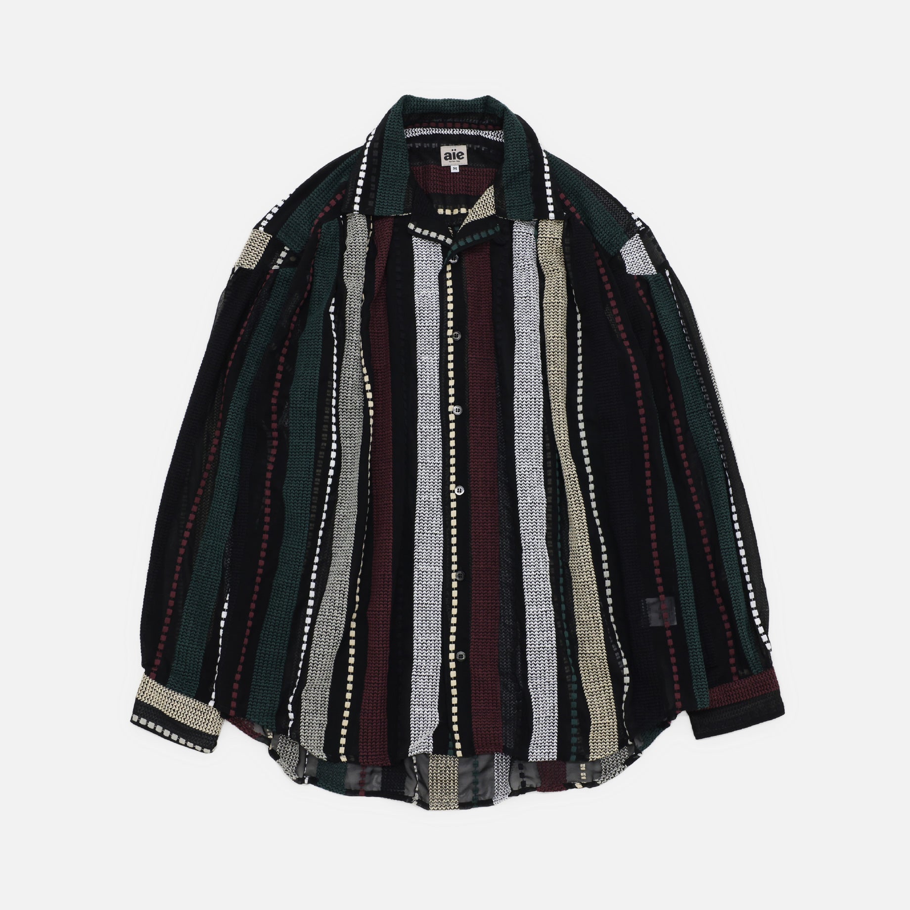 PAINTER SHIRT - POLY CHIFFON / EMB. STRIPE(BLACK / MULTI)