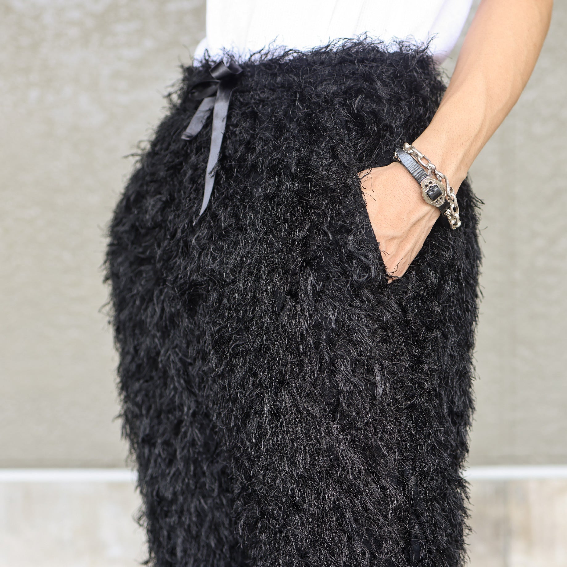STRING EASY PANT - PE/R ARGYLE FRINGE JQ.(BLACK)