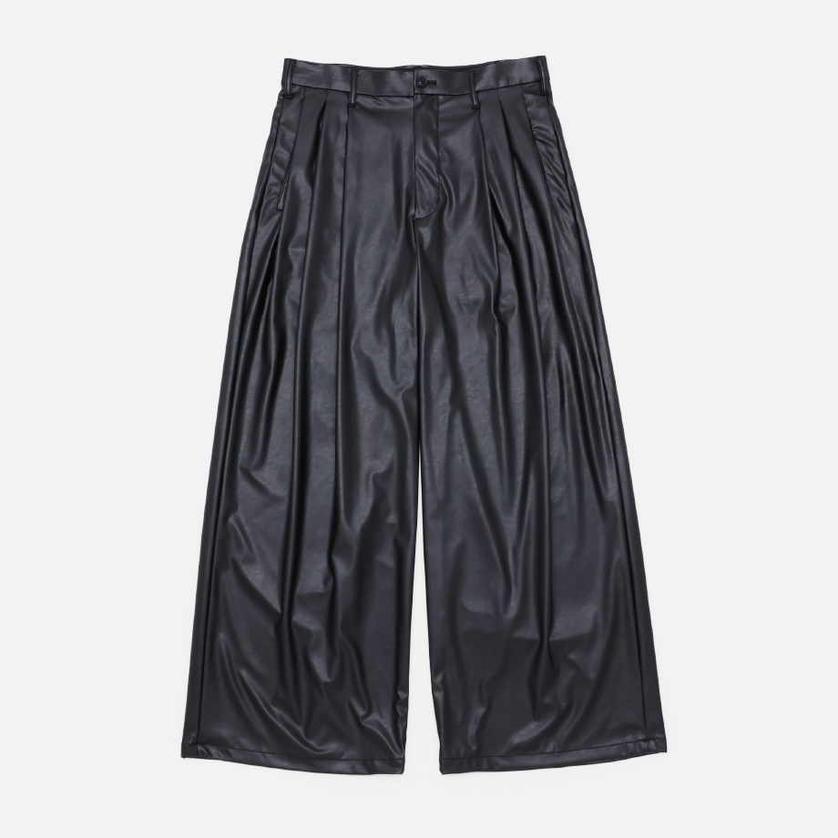 TUCKED WIDE PANT - SYNTHETIC LEATHER（BLACK） – UNEVEN HUB STORE ...