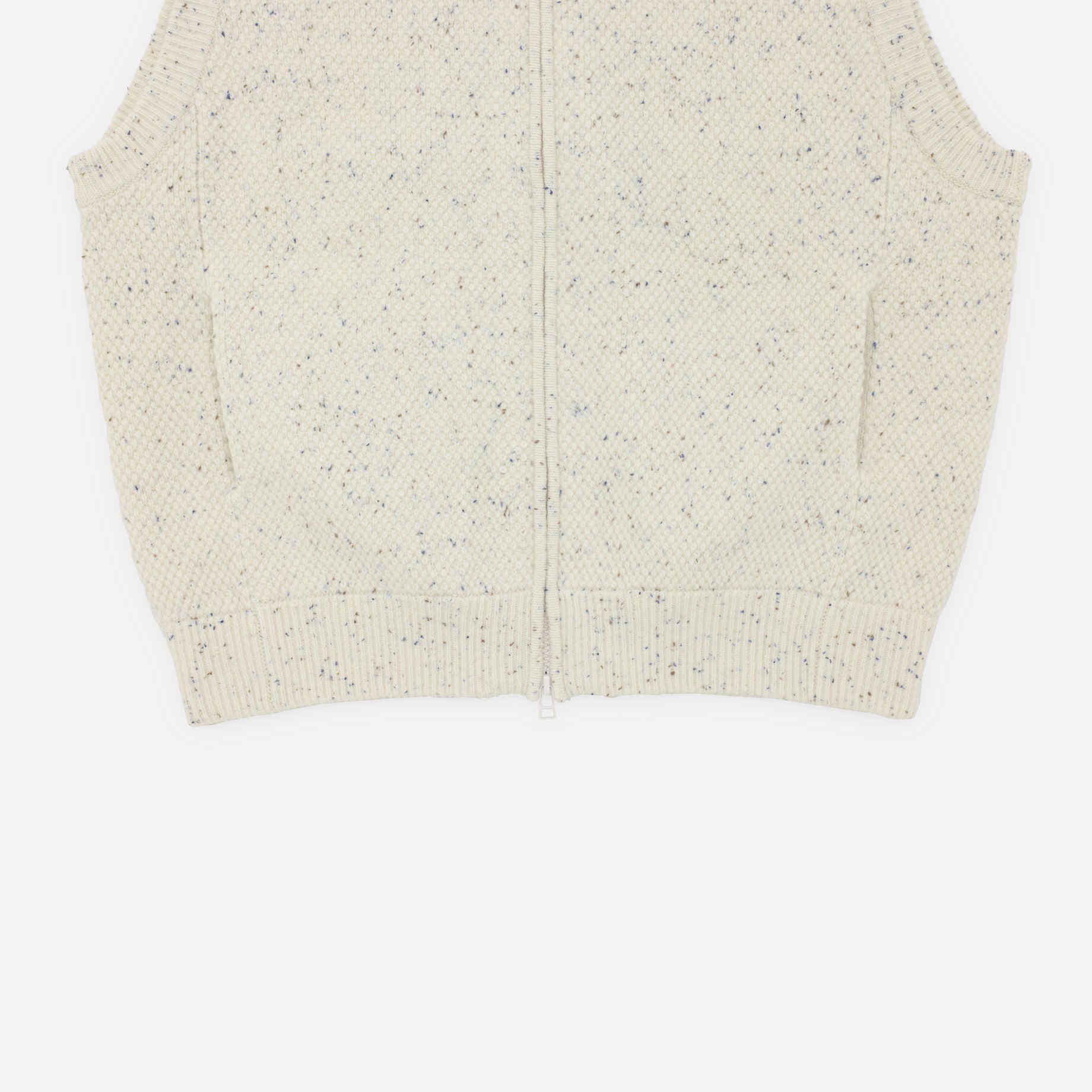 WOOL MOSS STITCH ZIP VEST (WHITE)