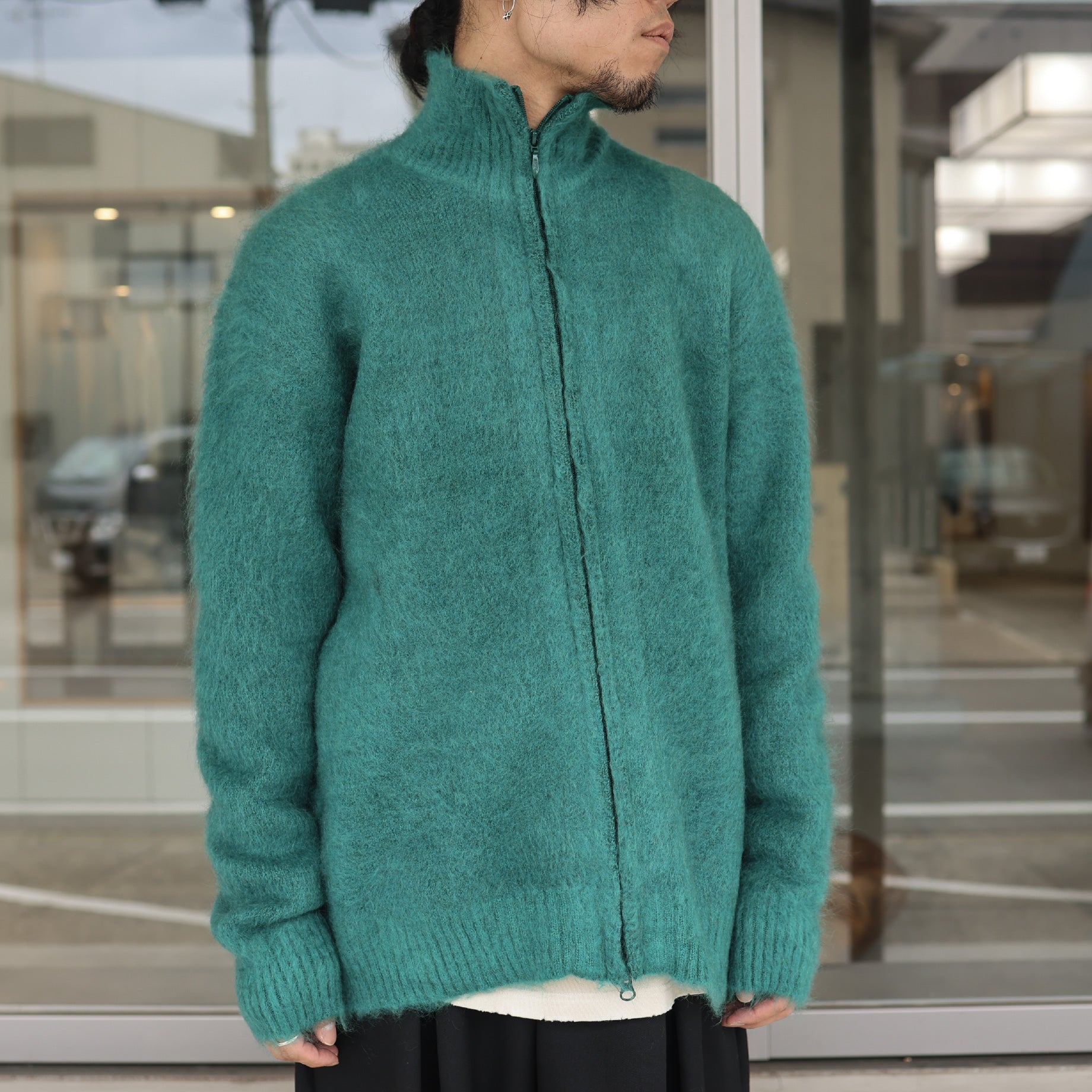 ZIPPED MOHAIR CARDIGAN - SOLID(EMERALD)
