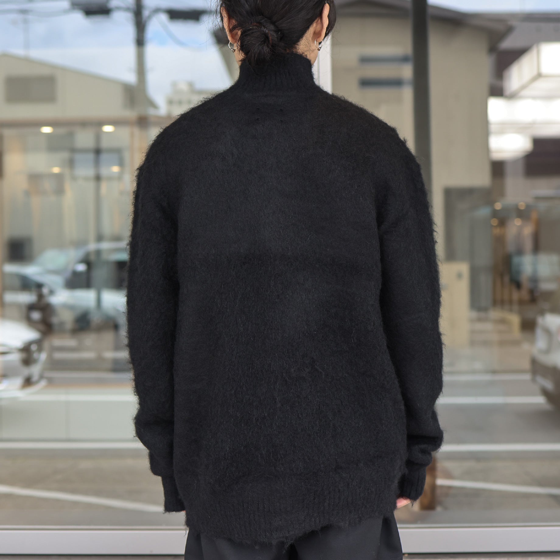ZIPPED MOHAIR CARDIGAN - SOLID(BLACK)