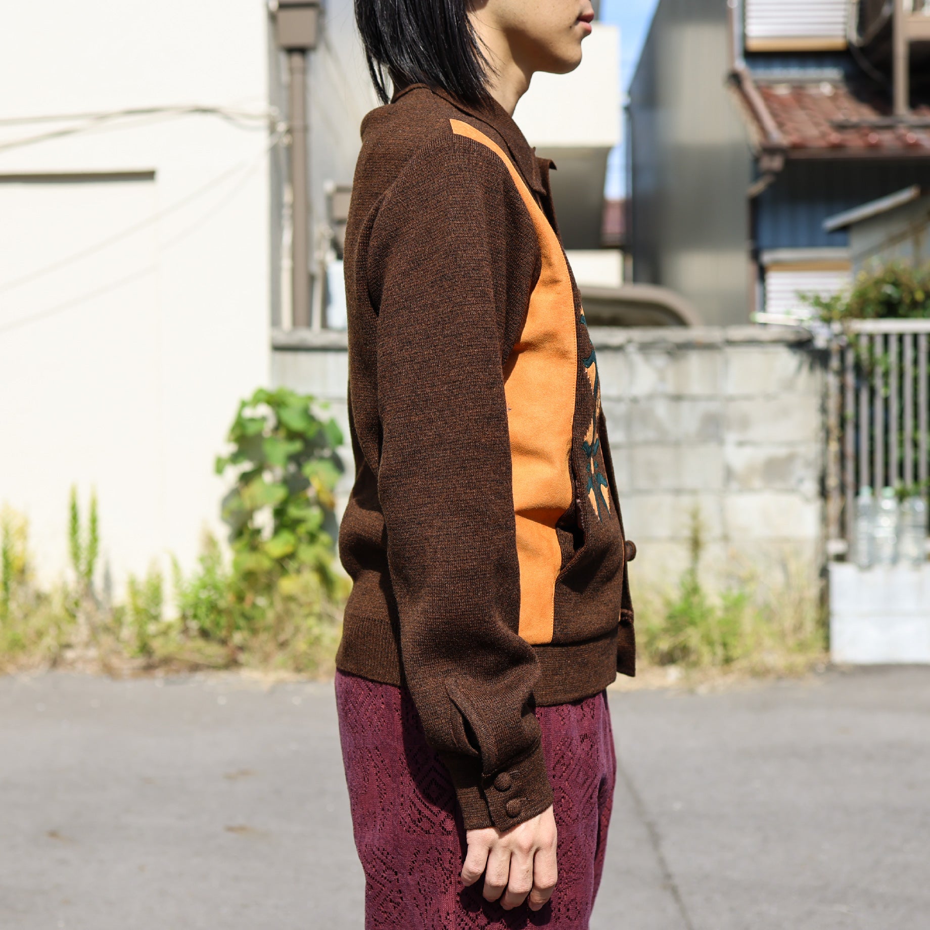 KNIT CARDIGAN "FLOWER"(BROWN)