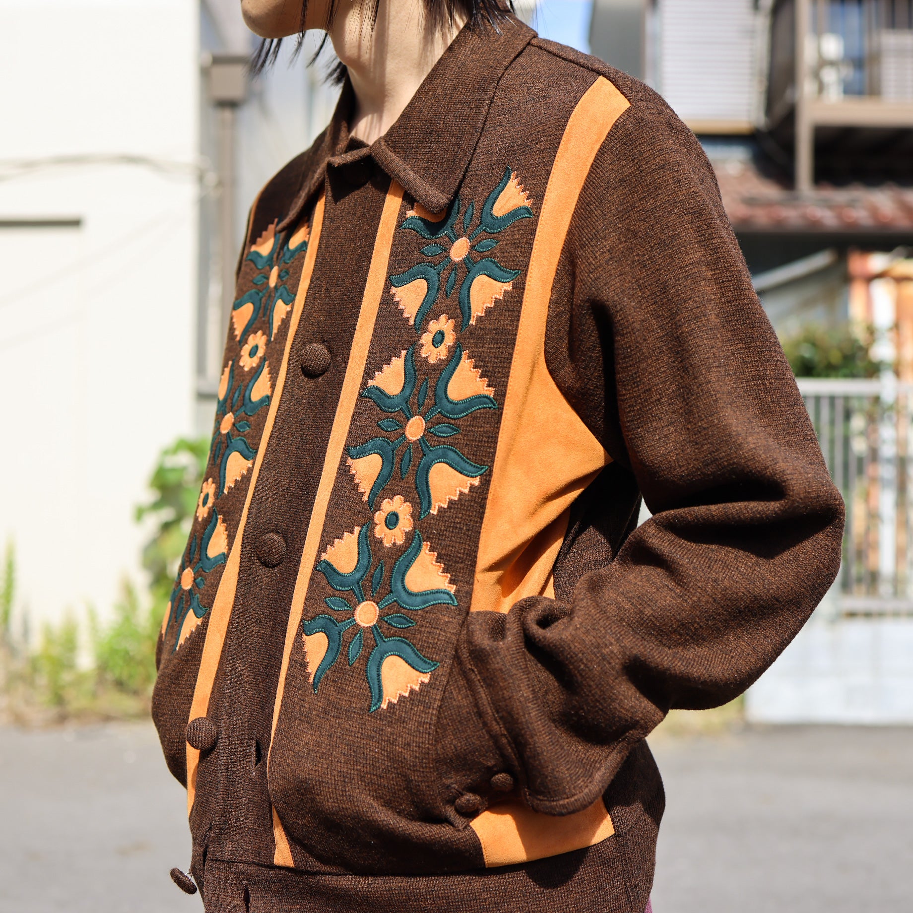 KNIT CARDIGAN "FLOWER"(BROWN)