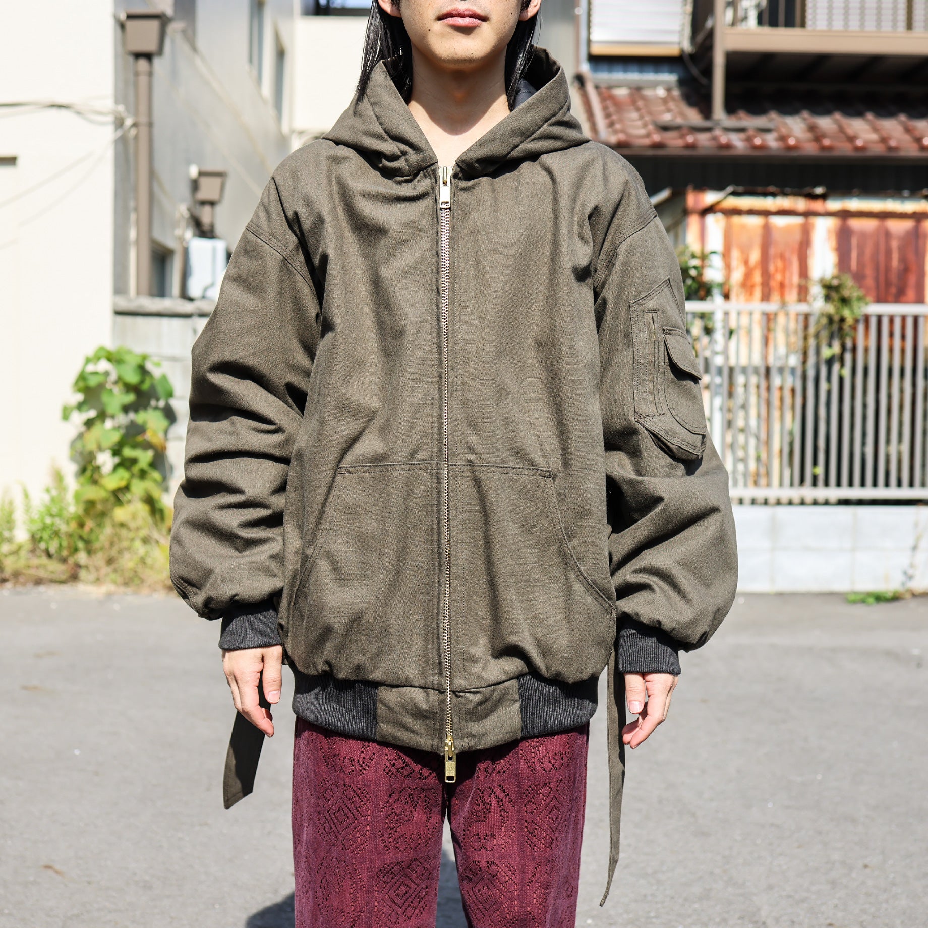 PUFF WORK HOODIE "BIGNESS"(ASH OLIVE)