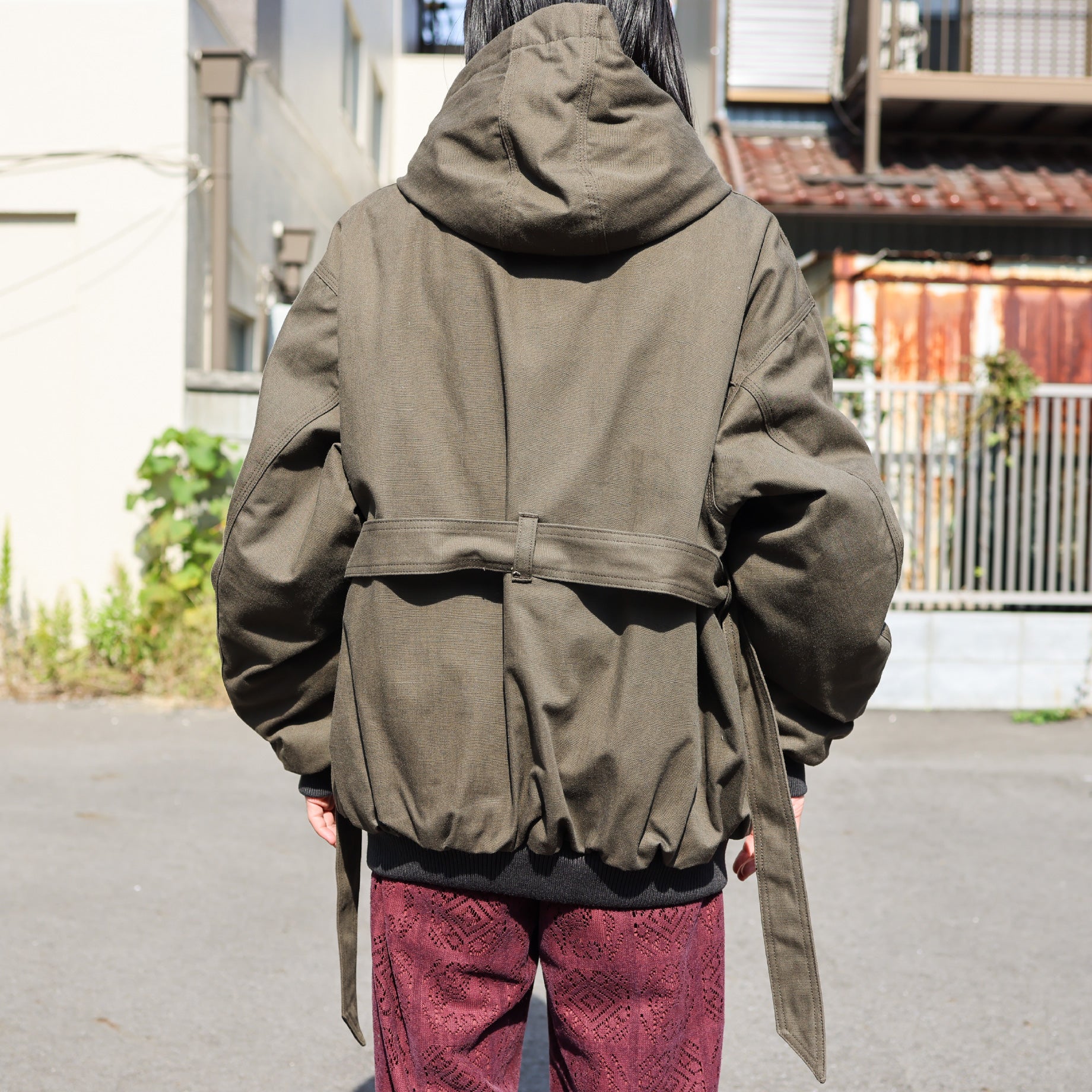 PUFF WORK HOODIE "BIGNESS"(ASH OLIVE)