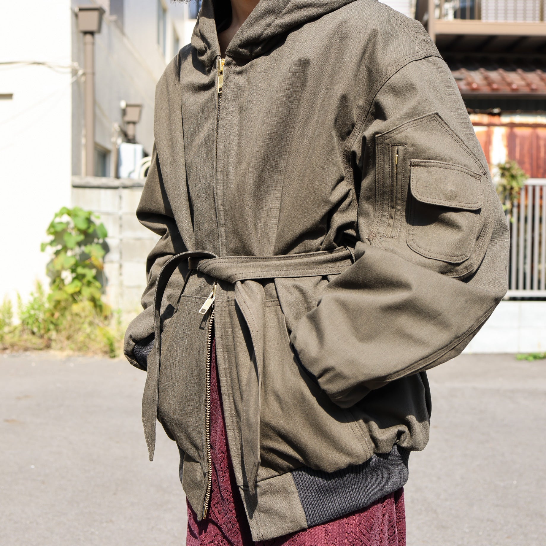 PUFF WORK HOODIE "BIGNESS"(ASH OLIVE)