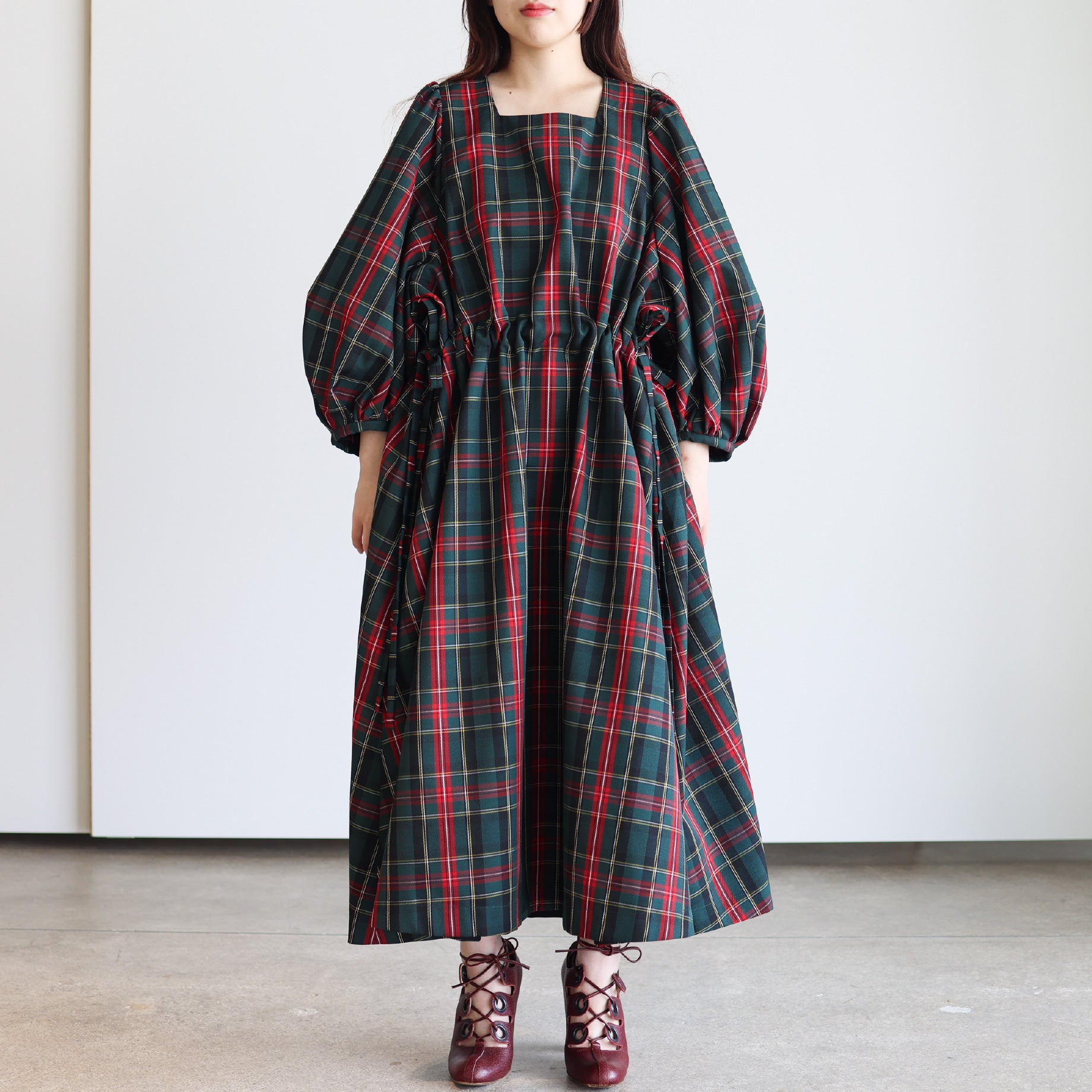 RIBBON DRESS - PLAID(BLACK)