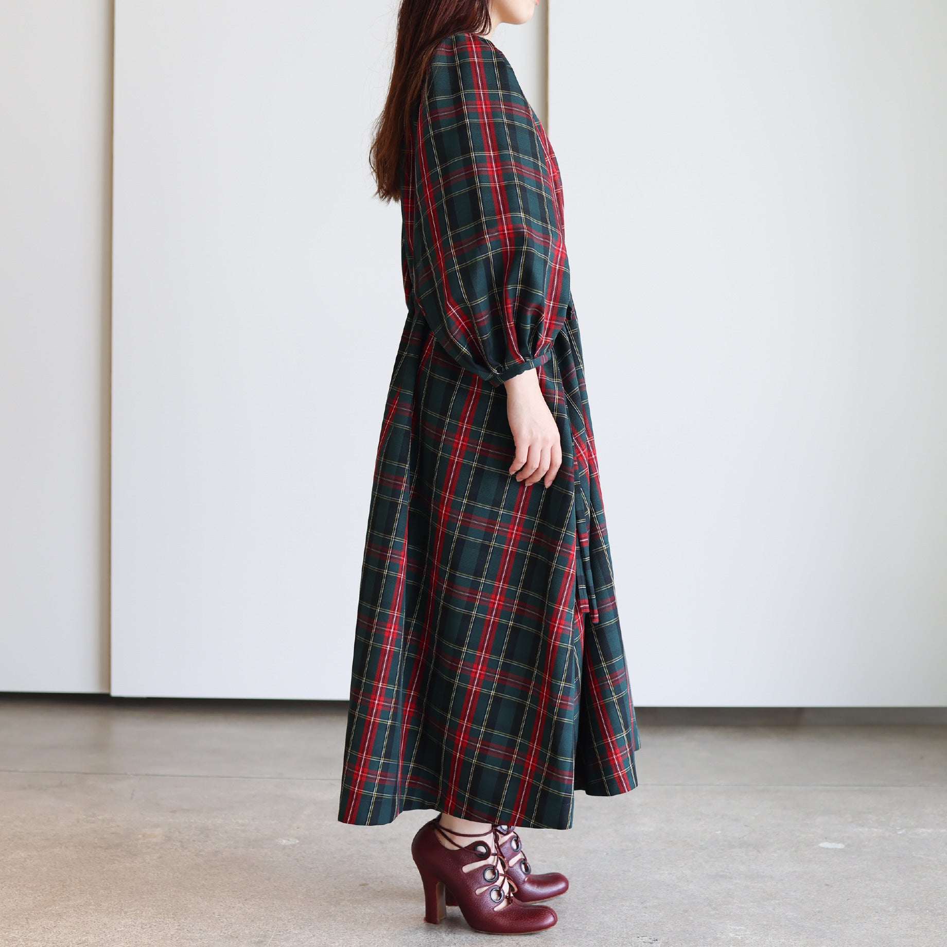RIBBON DRESS - PLAID(BLACK)
