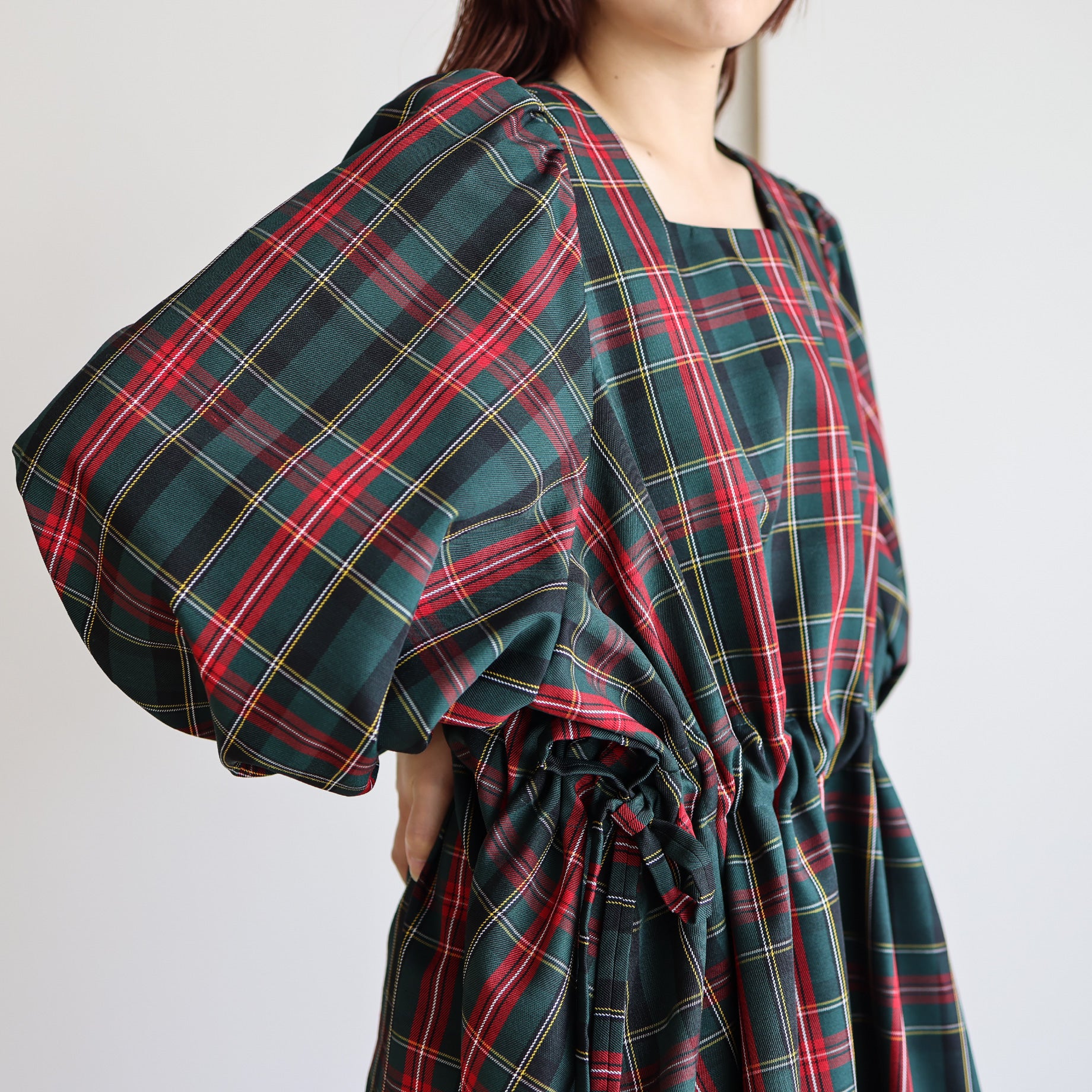 RIBBON DRESS - PLAID(BLACK)