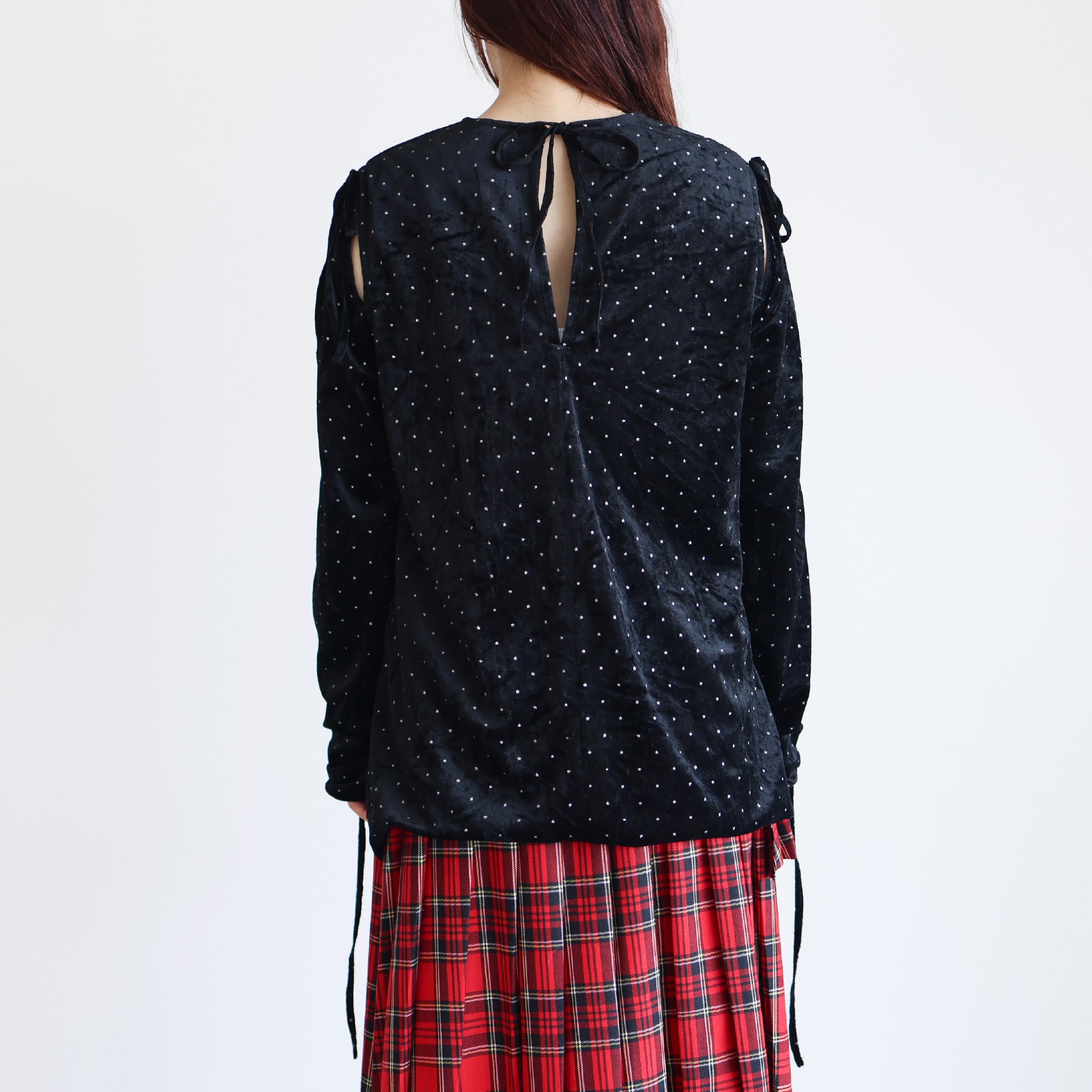 CUT OUT RIBBON SMOCK - GLITTER VELOUR(STAR)