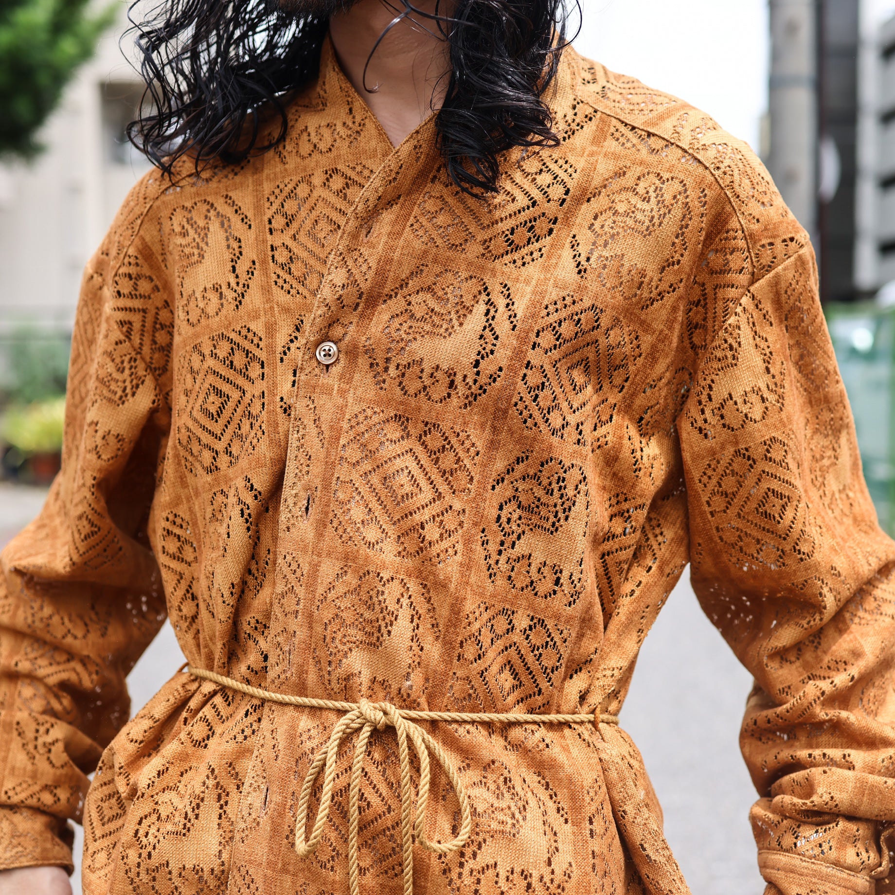 VELVET LACE WA-NECK SHIRT(CAMEL)