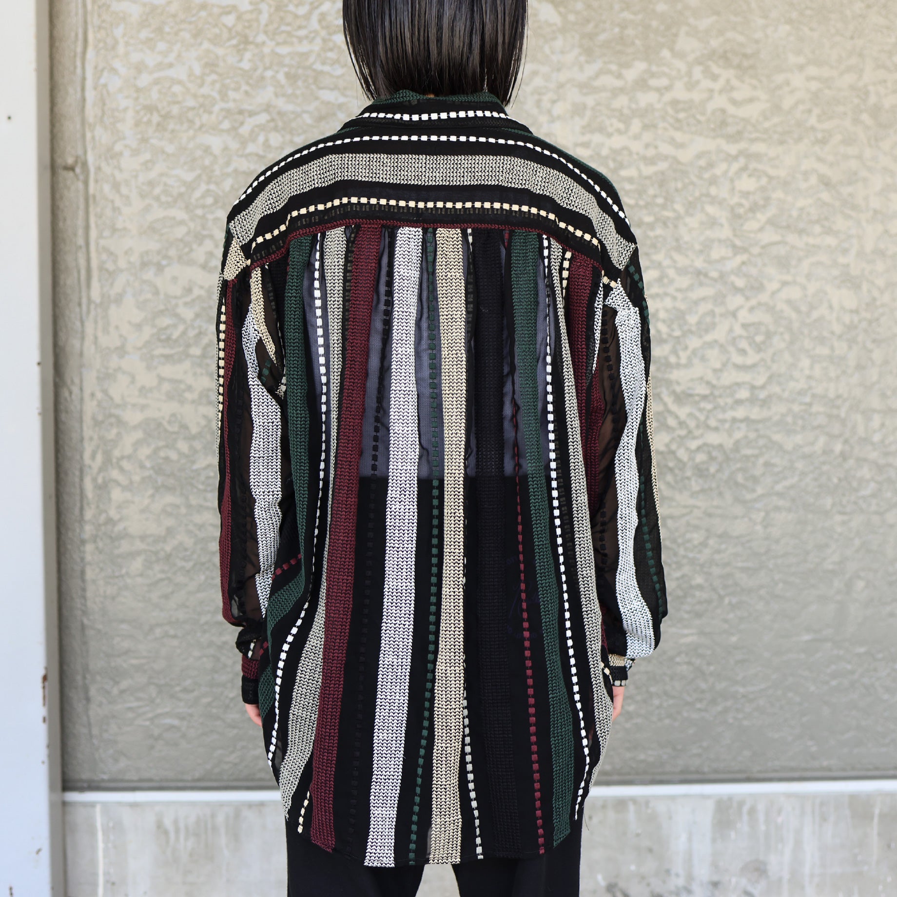 PAINTER SHIRT - POLY CHIFFON / EMB. STRIPE(BLACK / MULTI)