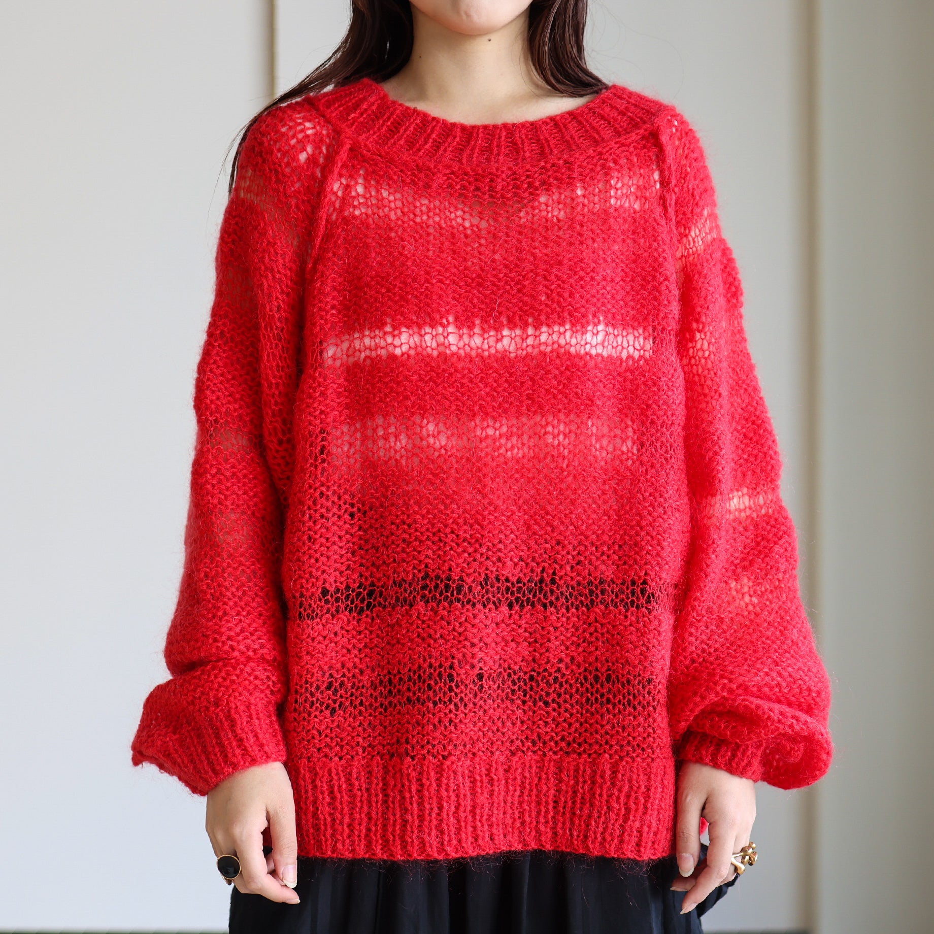 MOHAIR MOCK NECK SWEATER - SOLID(RED)