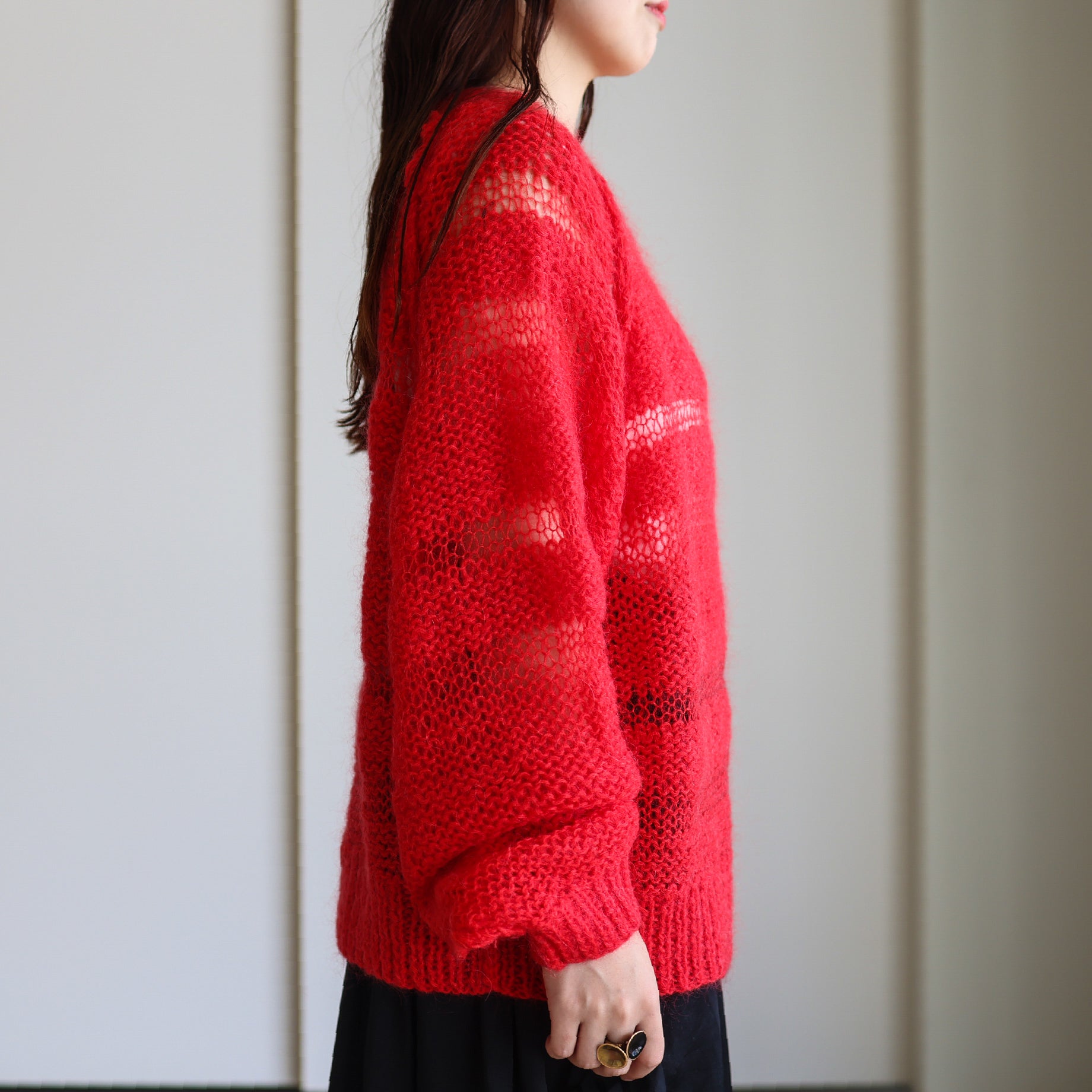 MOHAIR MOCK NECK SWEATER - SOLID(RED)