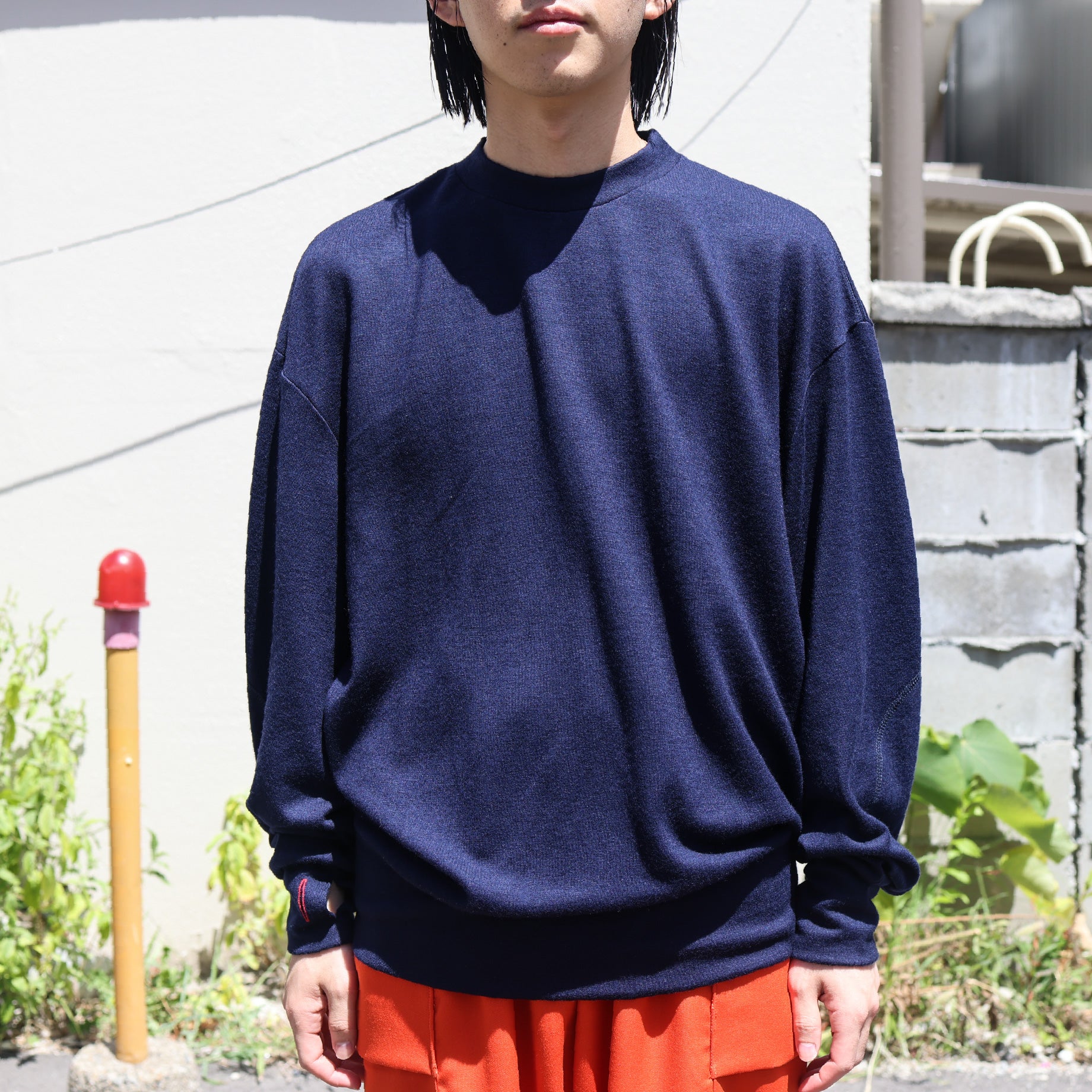 FINE WOOL LONG T(NAVY)