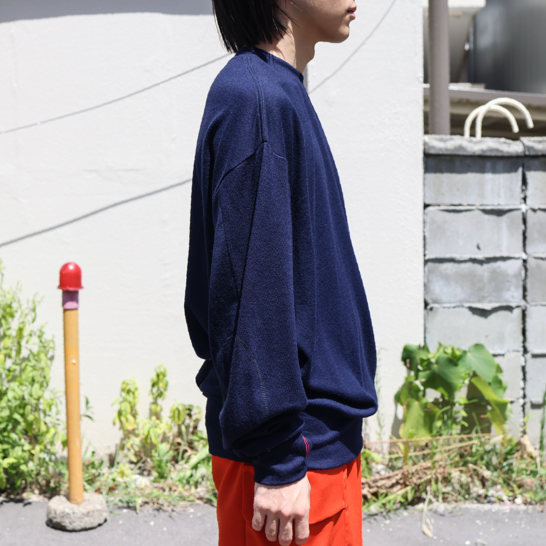 FINE WOOL LONG T(NAVY)