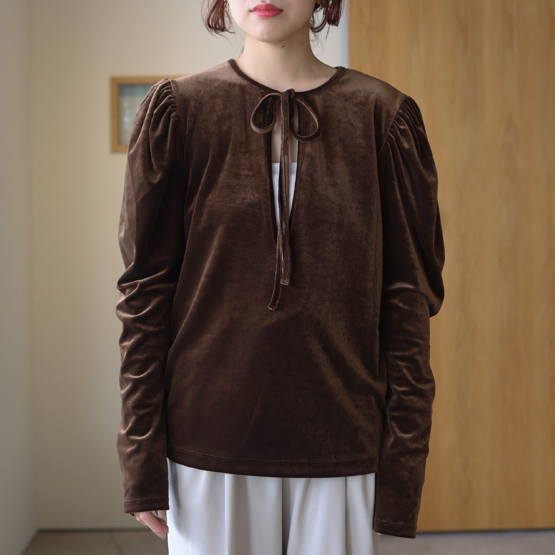 PUFF SLEEVE - VELOUR(BROWN)
