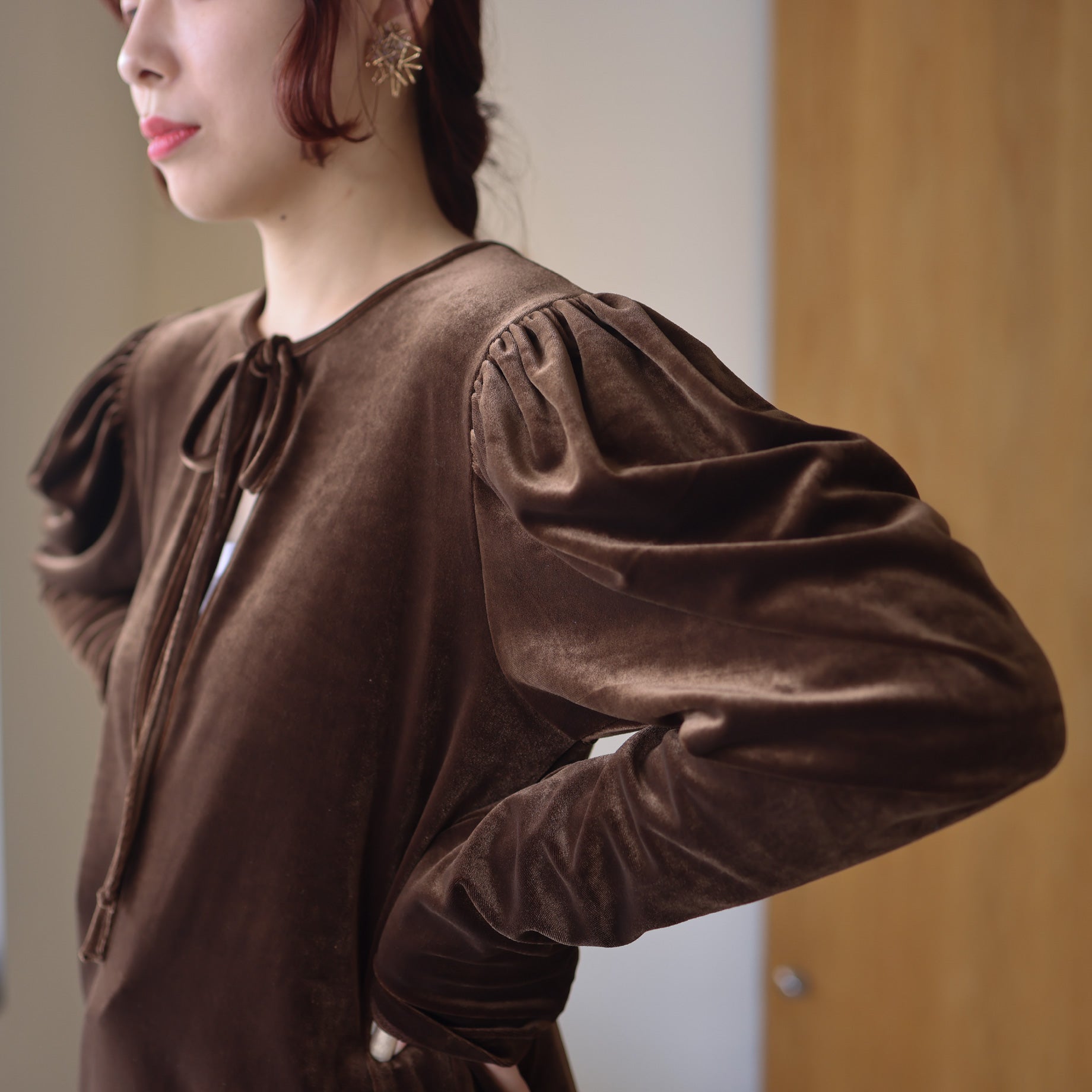 PUFF SLEEVE - VELOUR(BROWN)