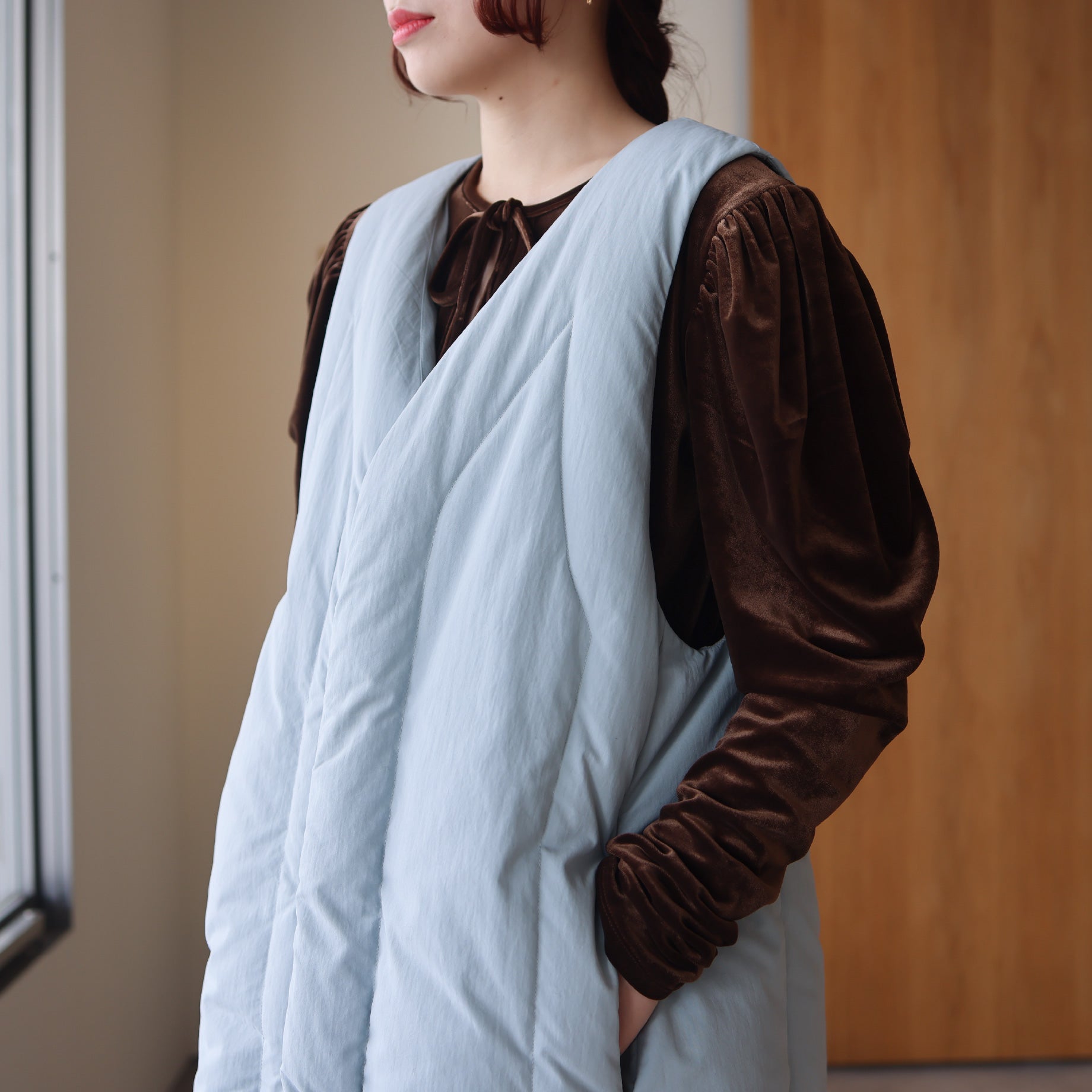LONG DOWN VEST(LT.GREY)